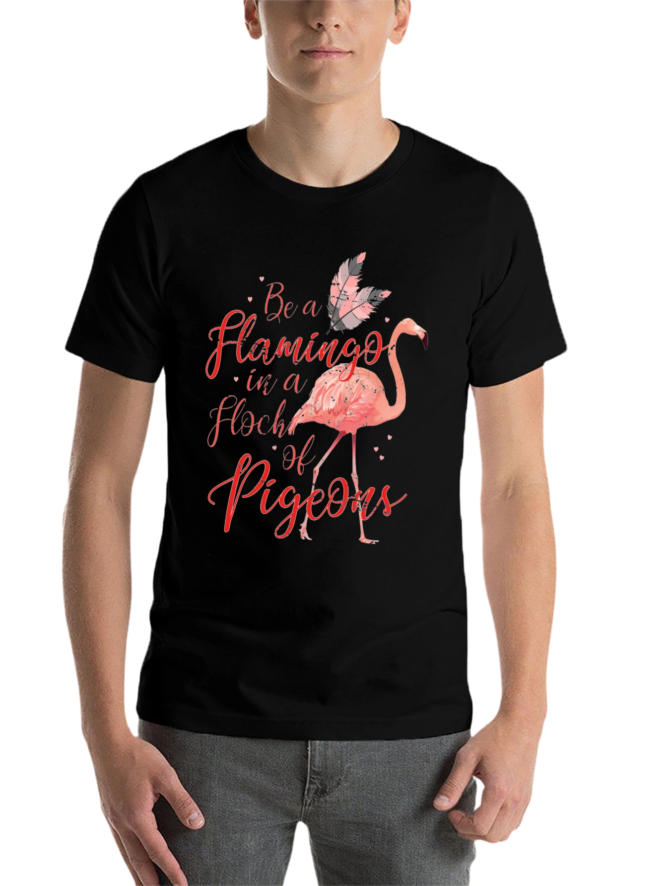 Black Be a Flamingo T-Shirt - Novelty Graphic Tee view 7