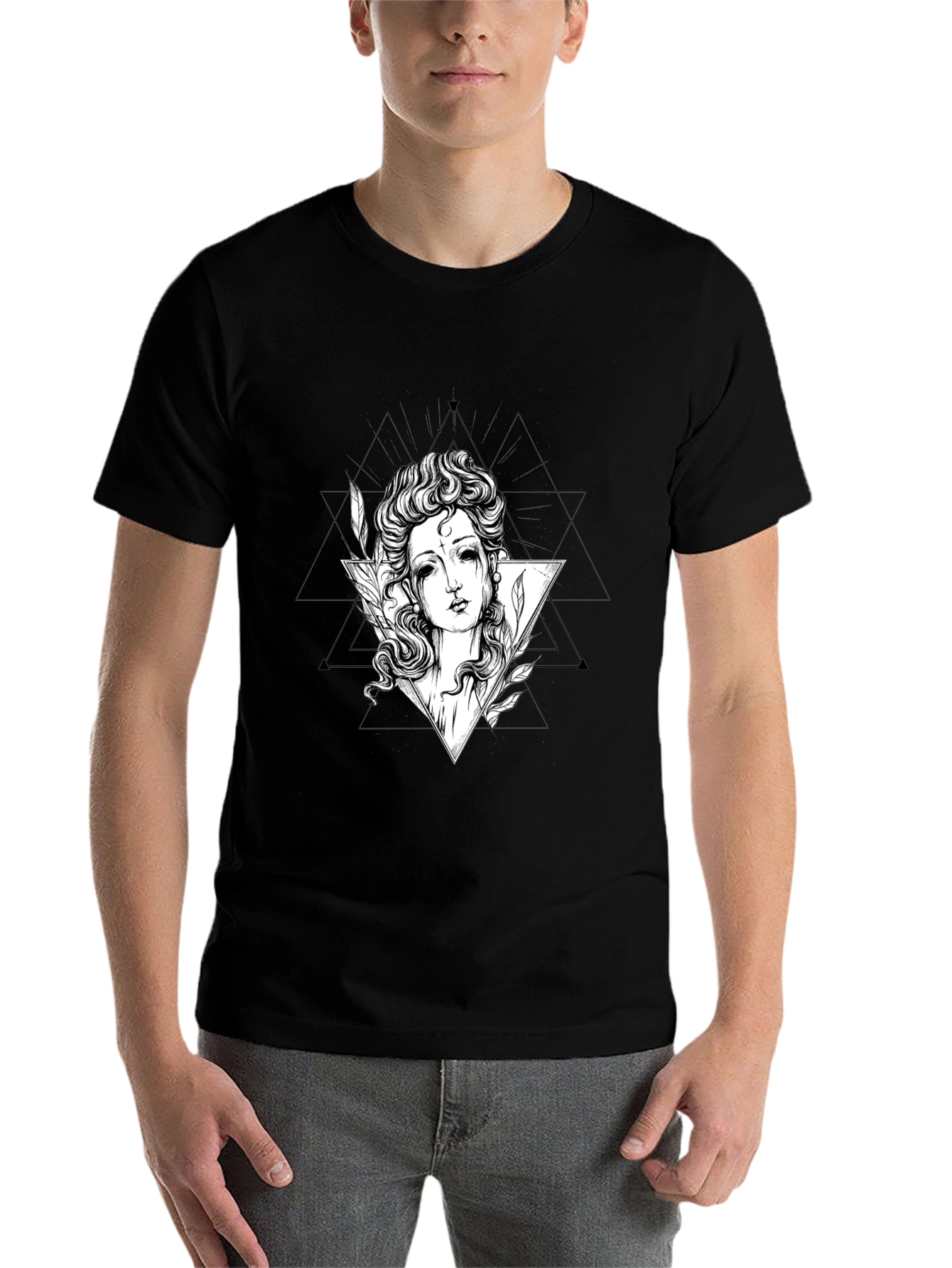 Black Gothic Goddess Graphic Tee - Black Cotton T-Shirt view 7