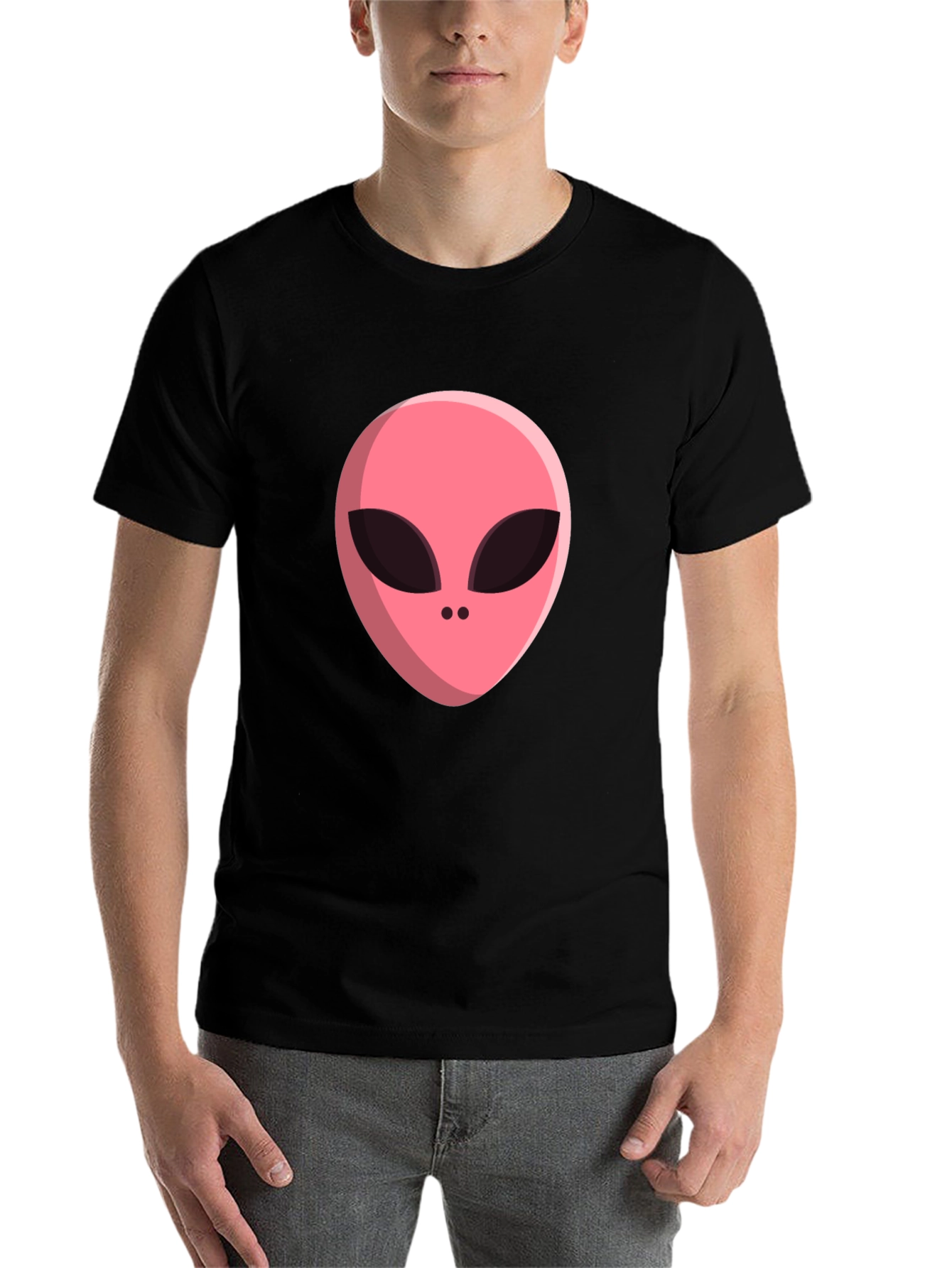 Black Alien Head Graphic Tee - Black Cotton Blend T-Shirt view 7