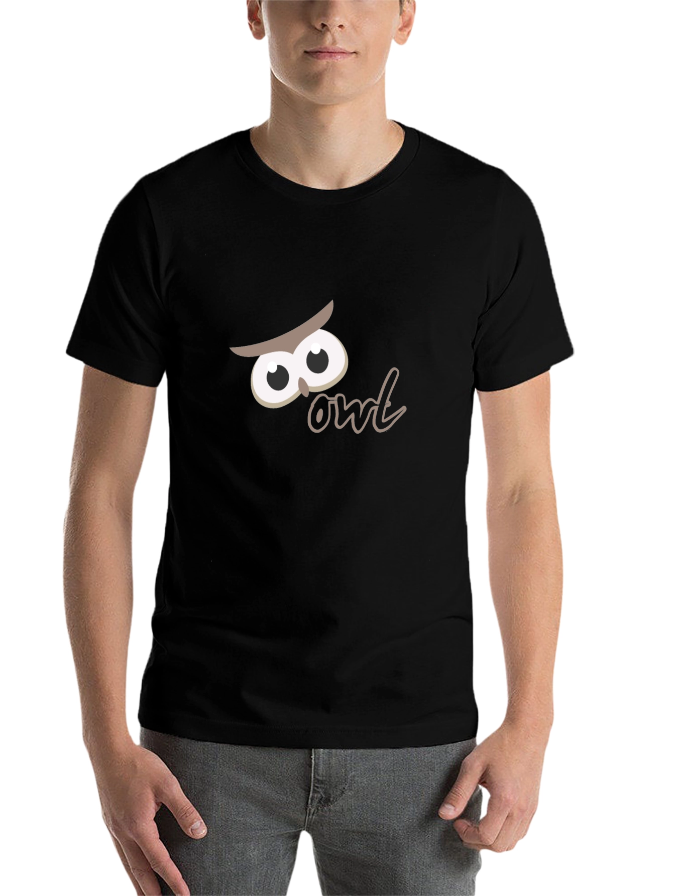 Black Whimsical Owl Graphic Black T-Shirt view 7