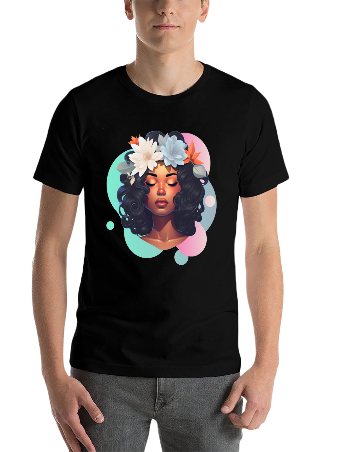 Black Floral Dream T-Shirt - Women's Graphic Tee view 7