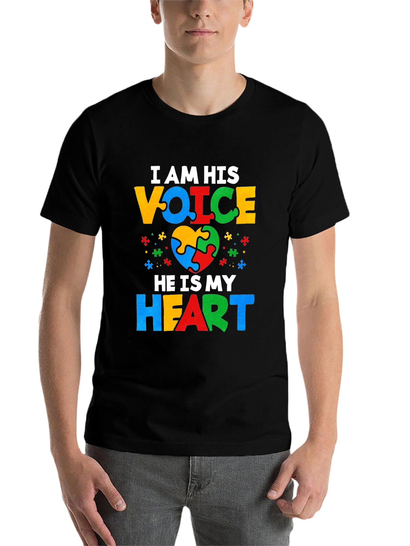 Black Autism Awareness T-Shirt - I Am His Voice view 7