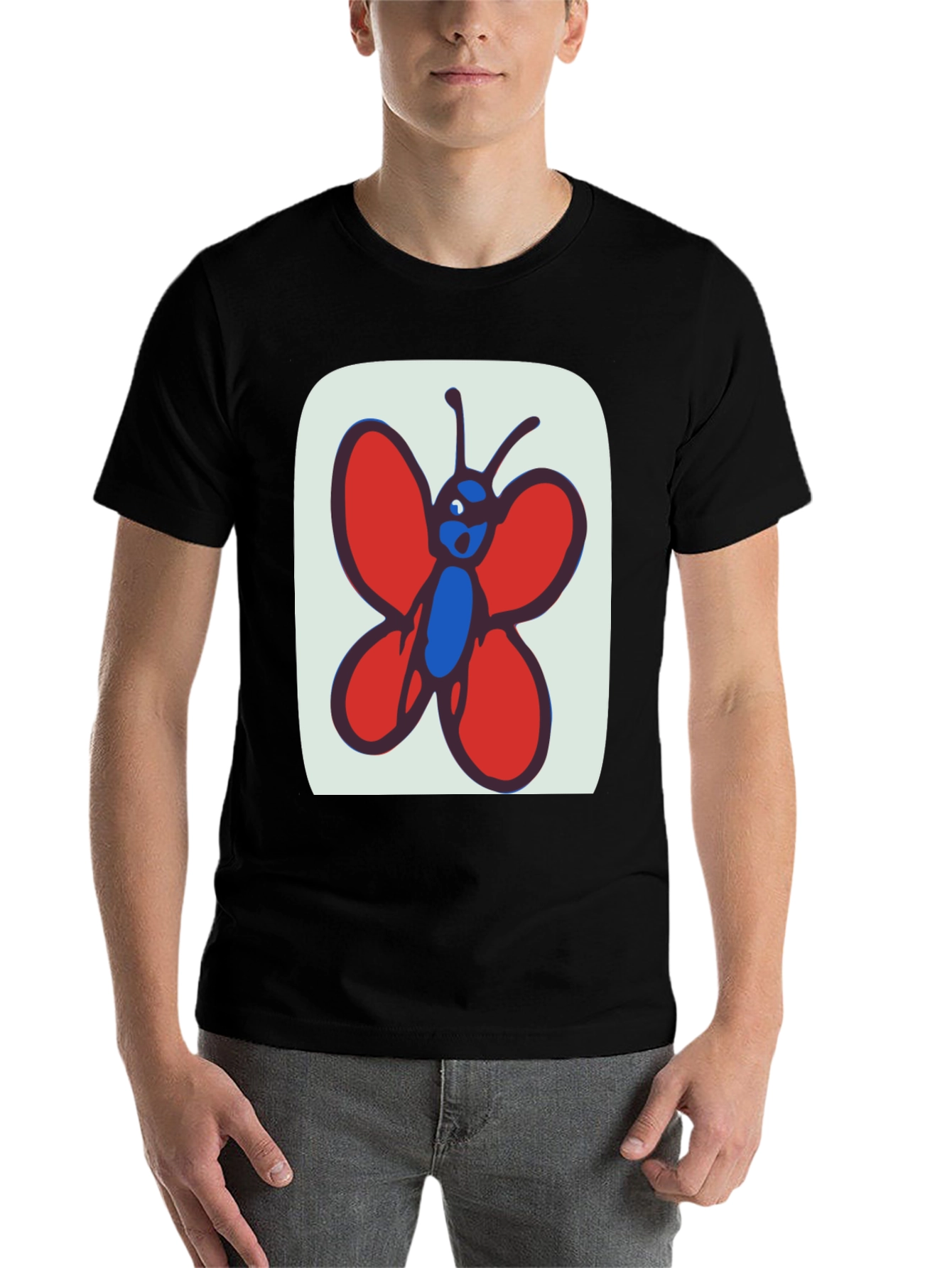 Black Whimsical Butterfly Graphic Tee - Soft Cotton Black T-Shirt view 7