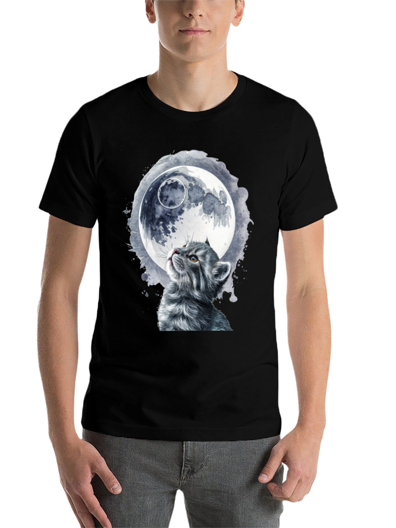 Black Cat & Moon Graphic T-Shirt - Unique Black Tee view 7