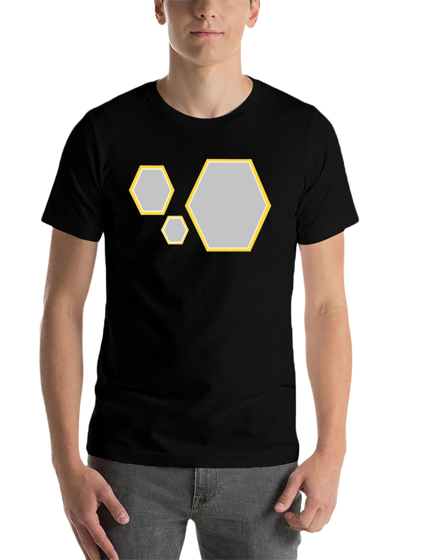 Black Geometric Hexagon Graphic T-Shirt view 7