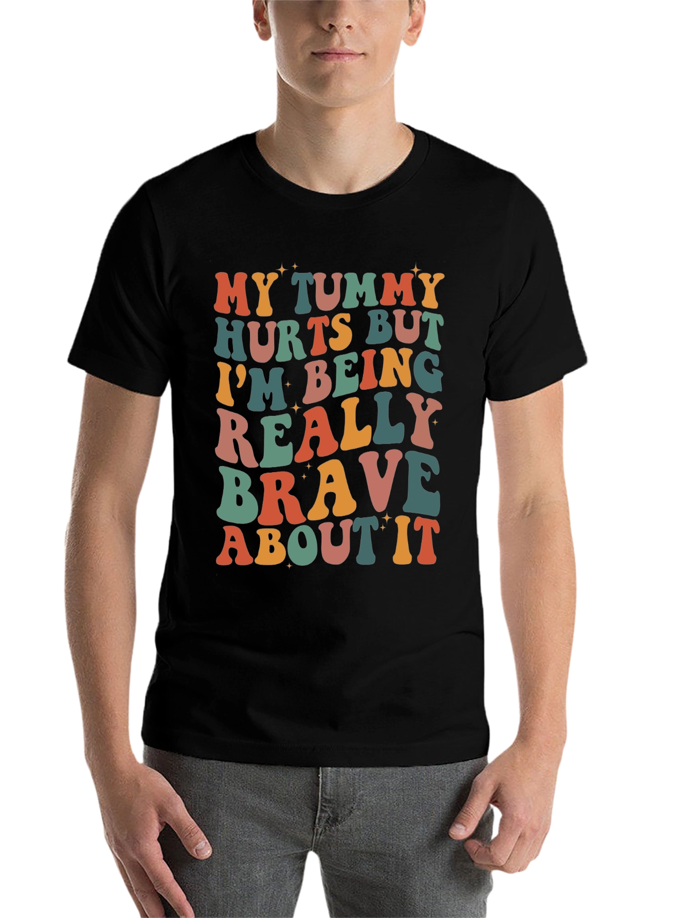 Black Funny Tummy Hurts Brave Graphic Tee view 7