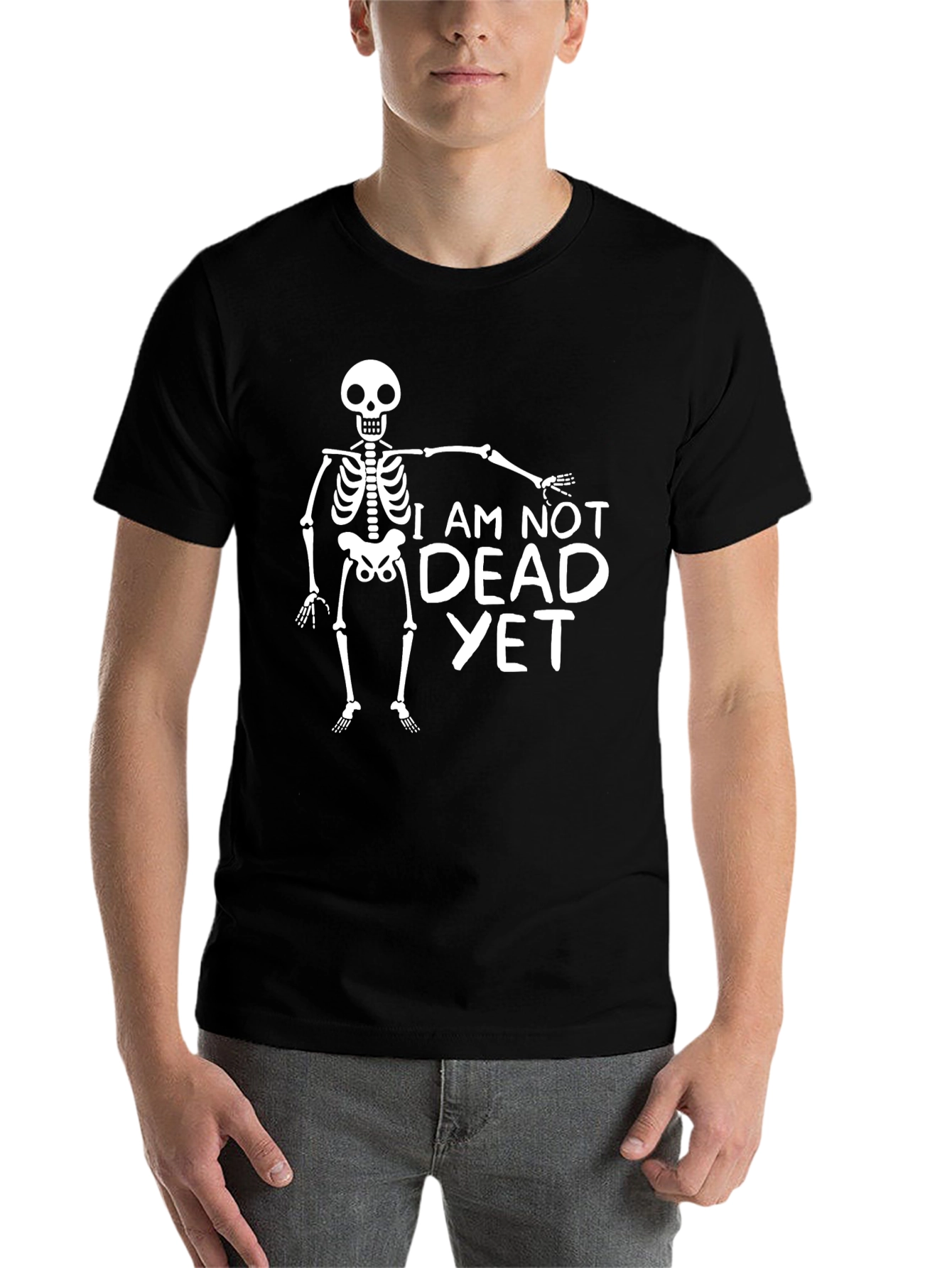 Black Humorous "I Am Not Dead Yet" Skeleton T-Shirt view 7