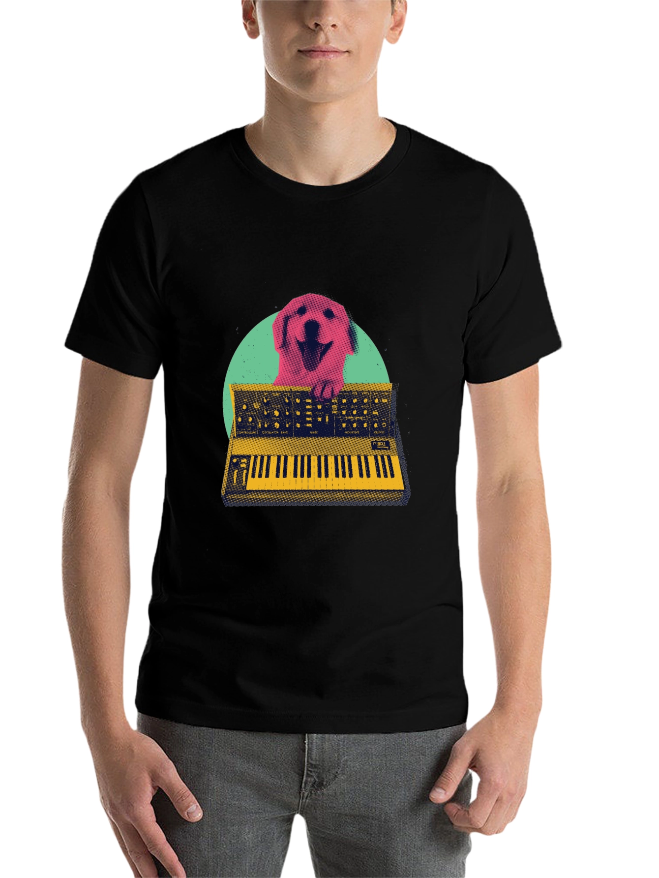 Black Retro Dog Synthesizer T-Shirt - Music Lover Tee view 7
