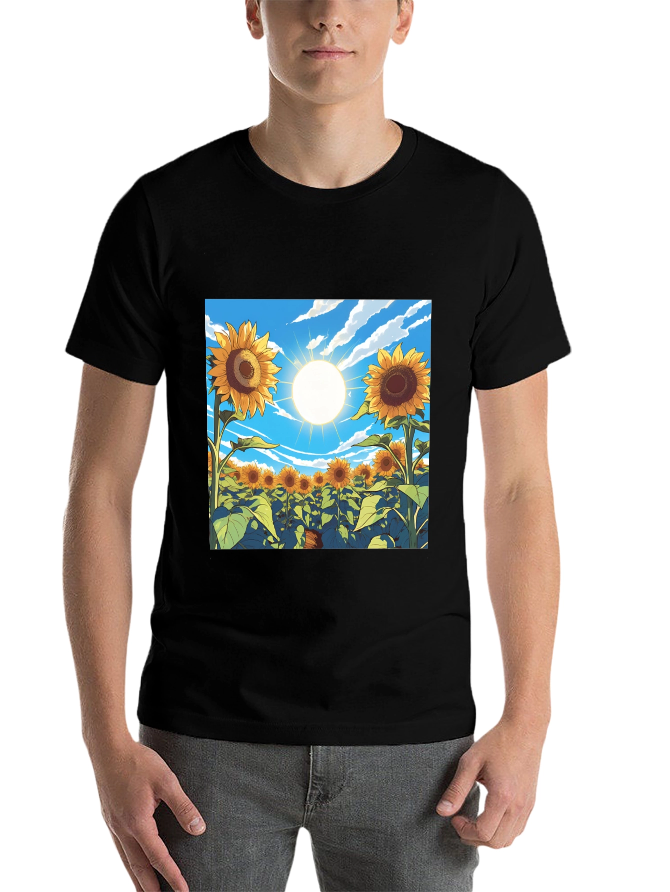 Black Sunflower Field Graphic T-Shirt - Black view 7