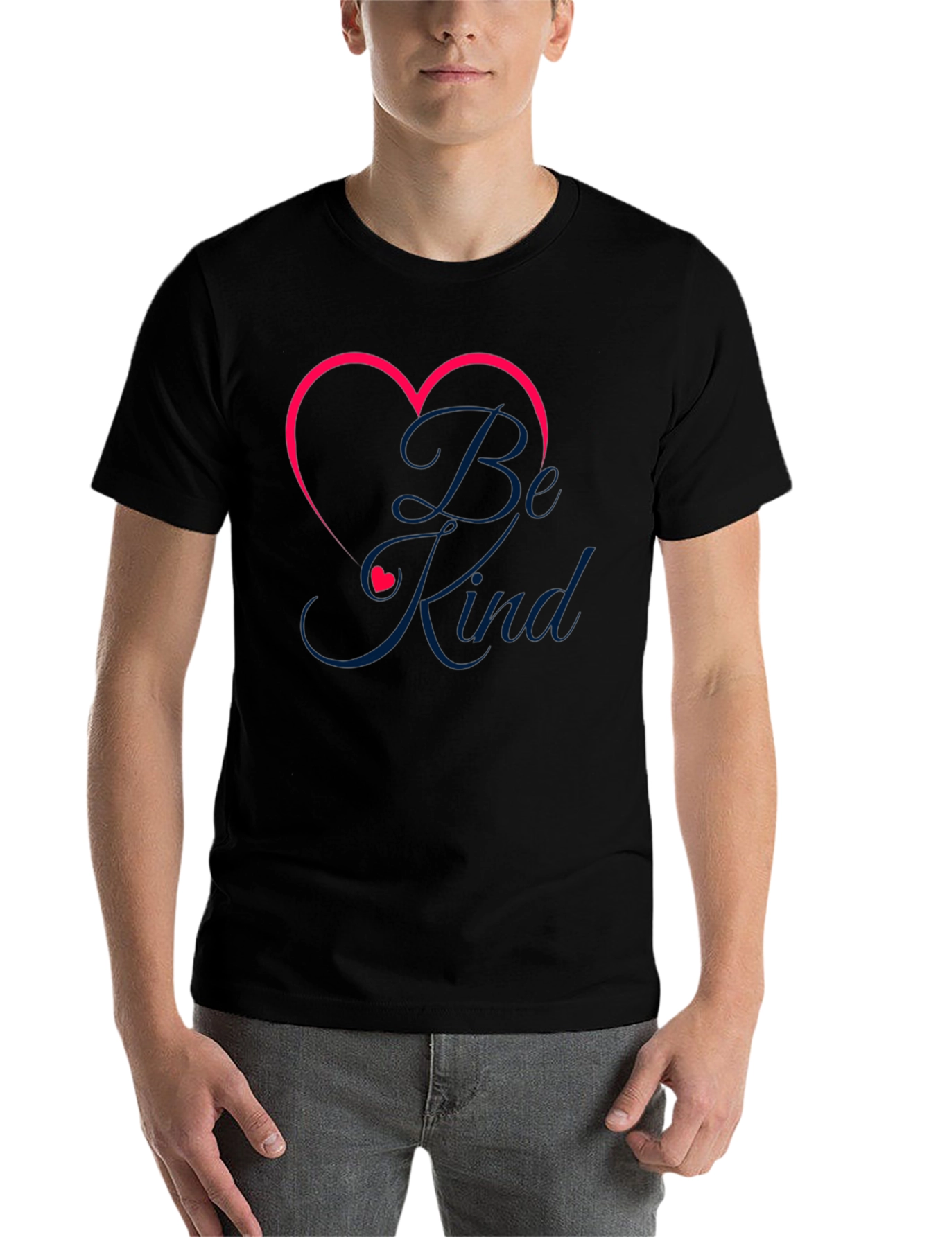 Black Be Kind Heart Graphic Tee - Soft Cotton Blend T-Shirt view 7