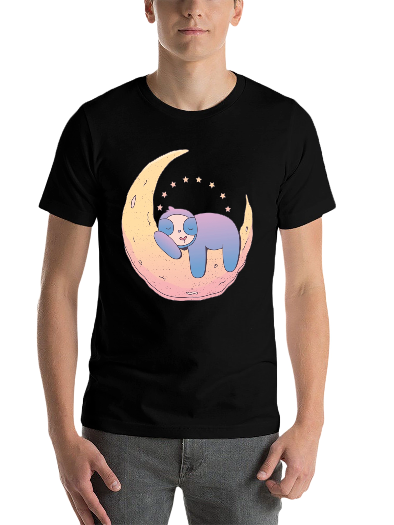 Black Dreamy Sloth on Moon Graphic Tee - Black view 7