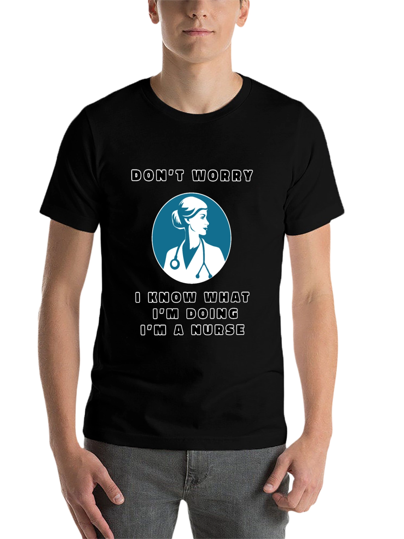 Black Nurse T-Shirt - Don't Worry, I'm a Nurse view 7