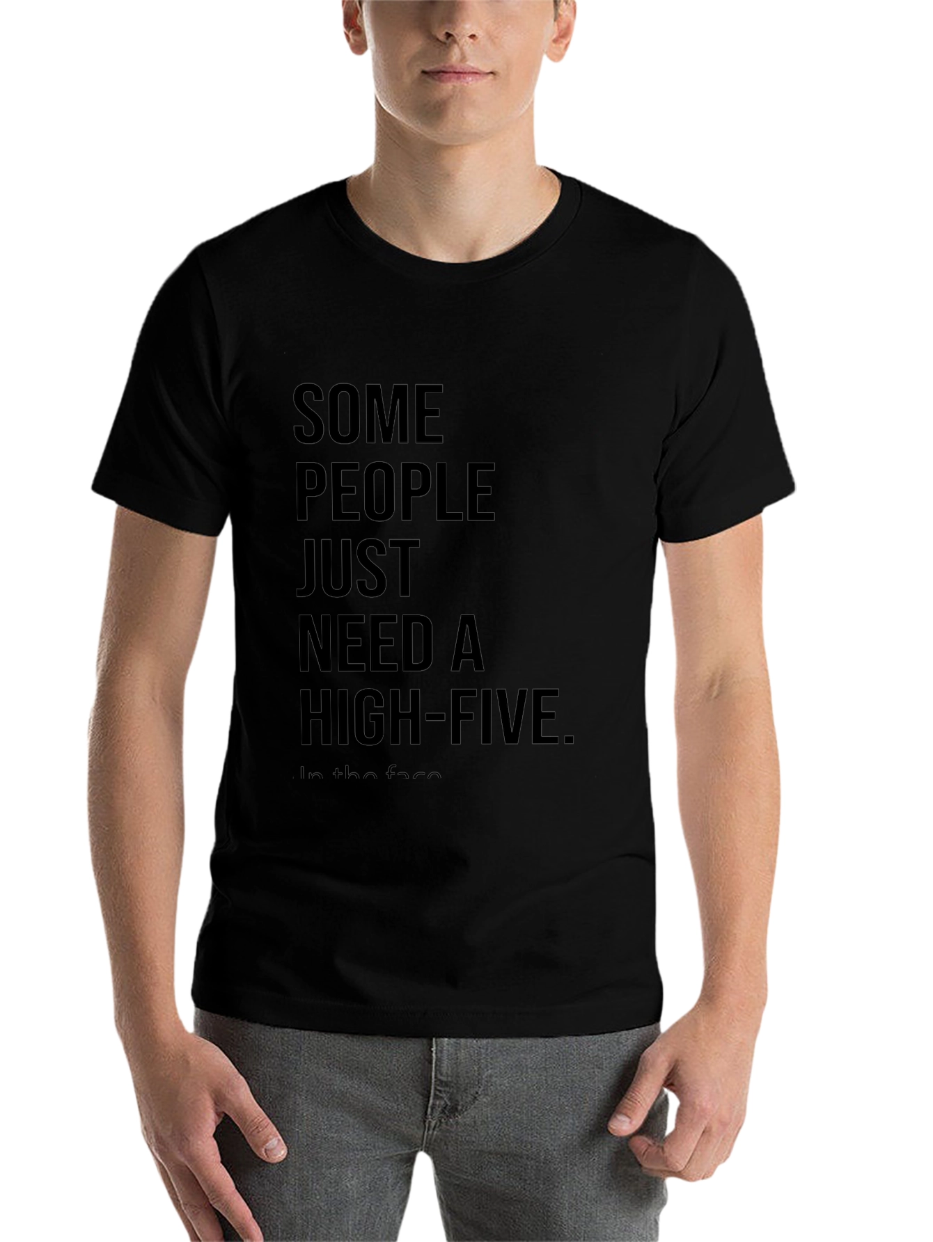 Black Sarcastic High-Five Black Cotton T-Shirt view 7