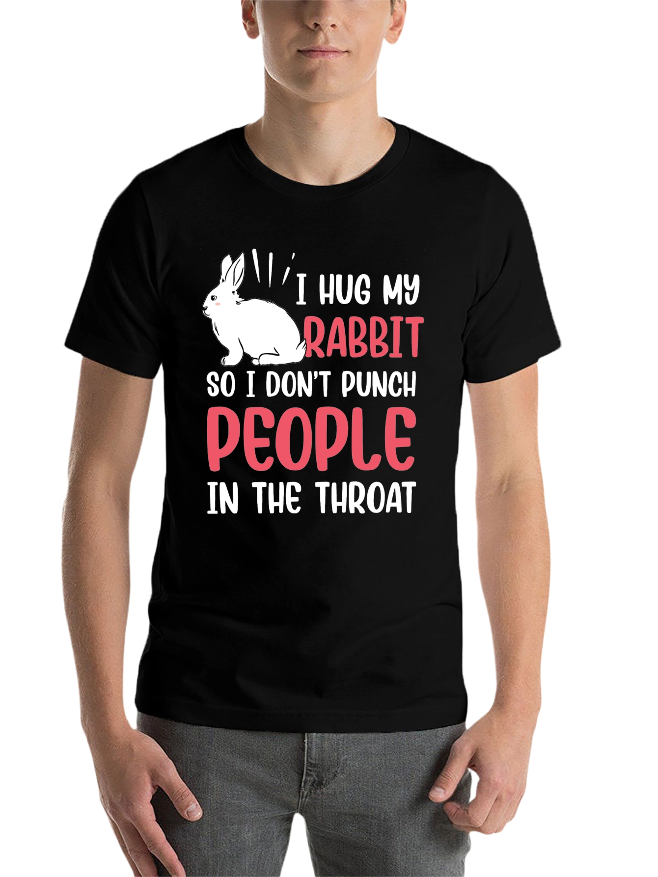 Black I Hug My Rabbit Funny T-Shirt view 7