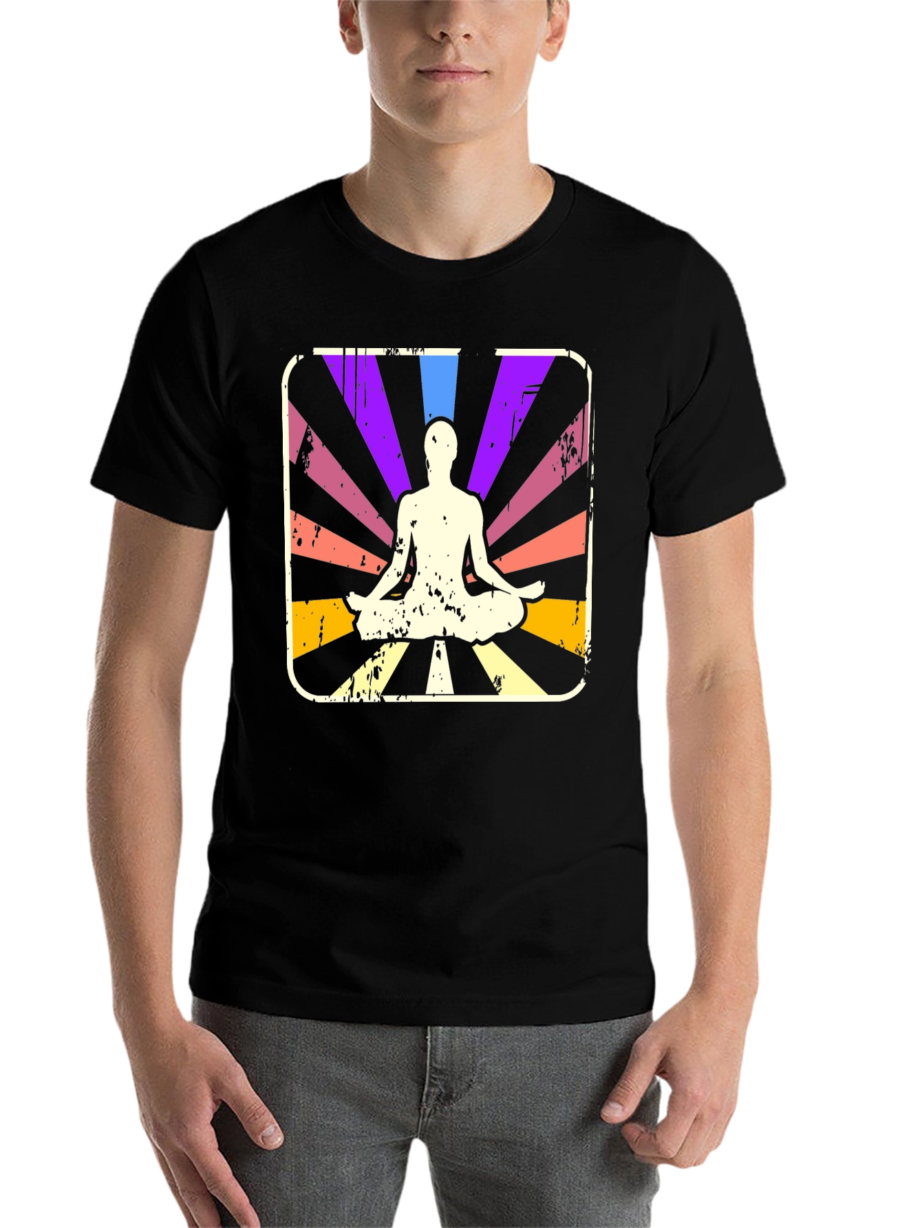 Black Yoga Meditation Graphic Tee - Retro Style view 7