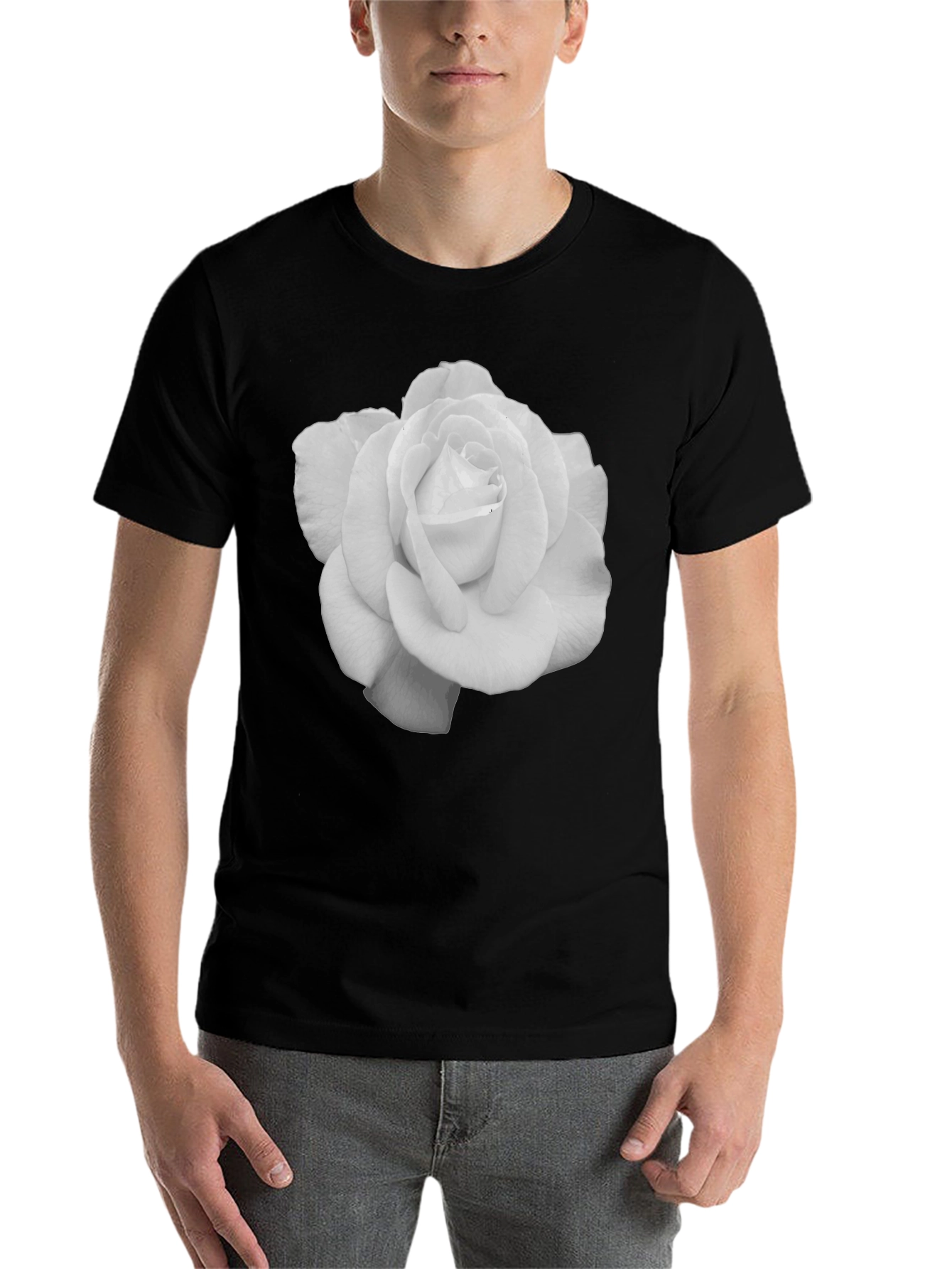 Black Elegant Rose Graphic Tee - Black Cotton T-Shirt view 7
