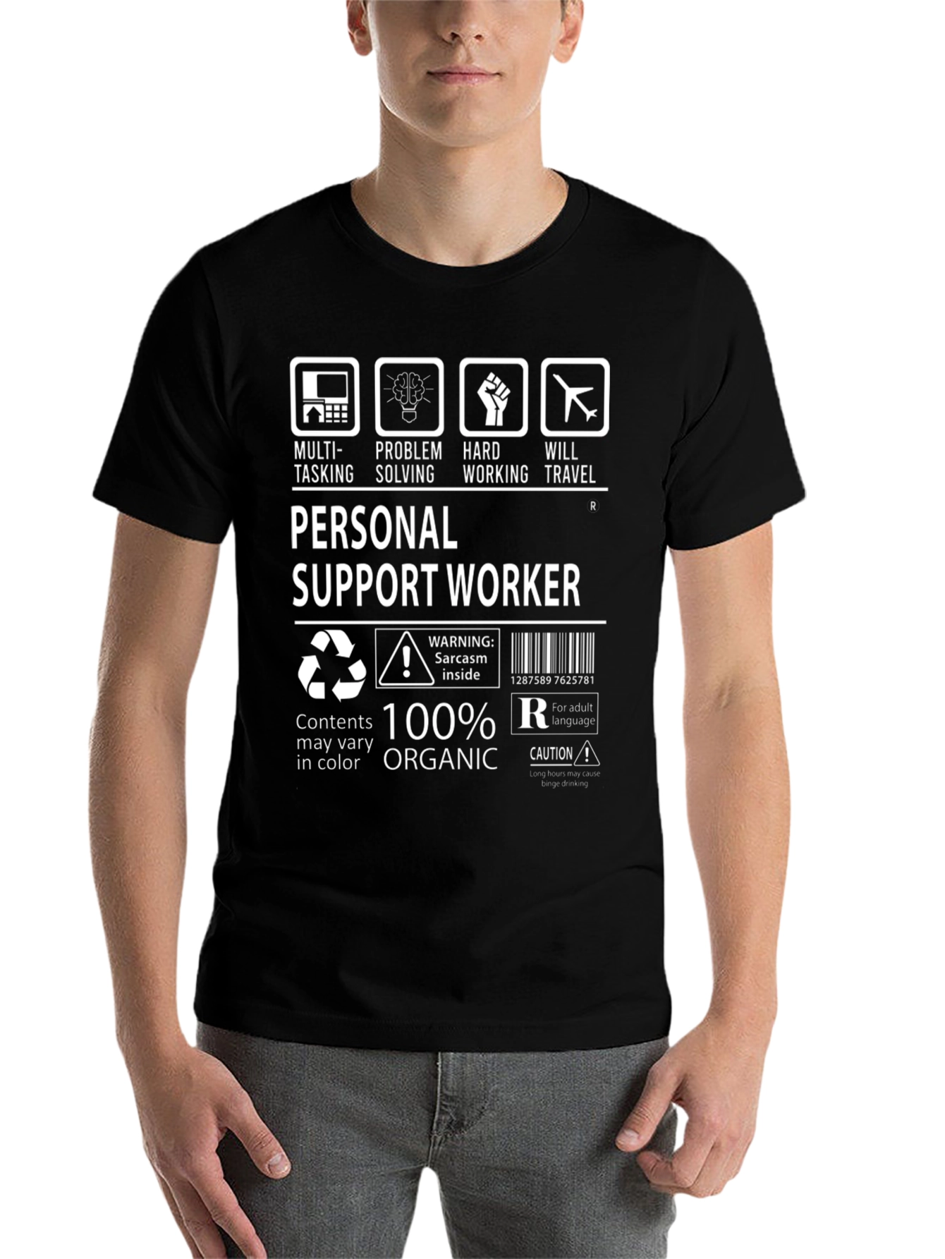 Black Personal Support Worker Graphic Tee view 7