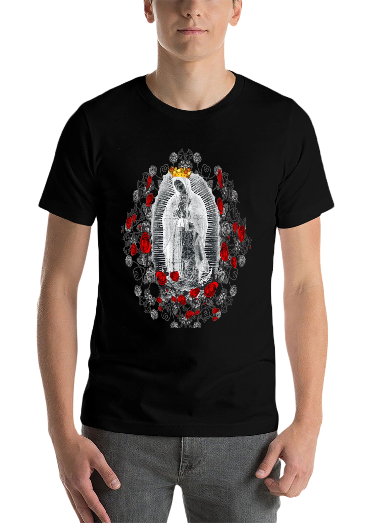 Black Guadalupe Rose Graphic Tee view 7