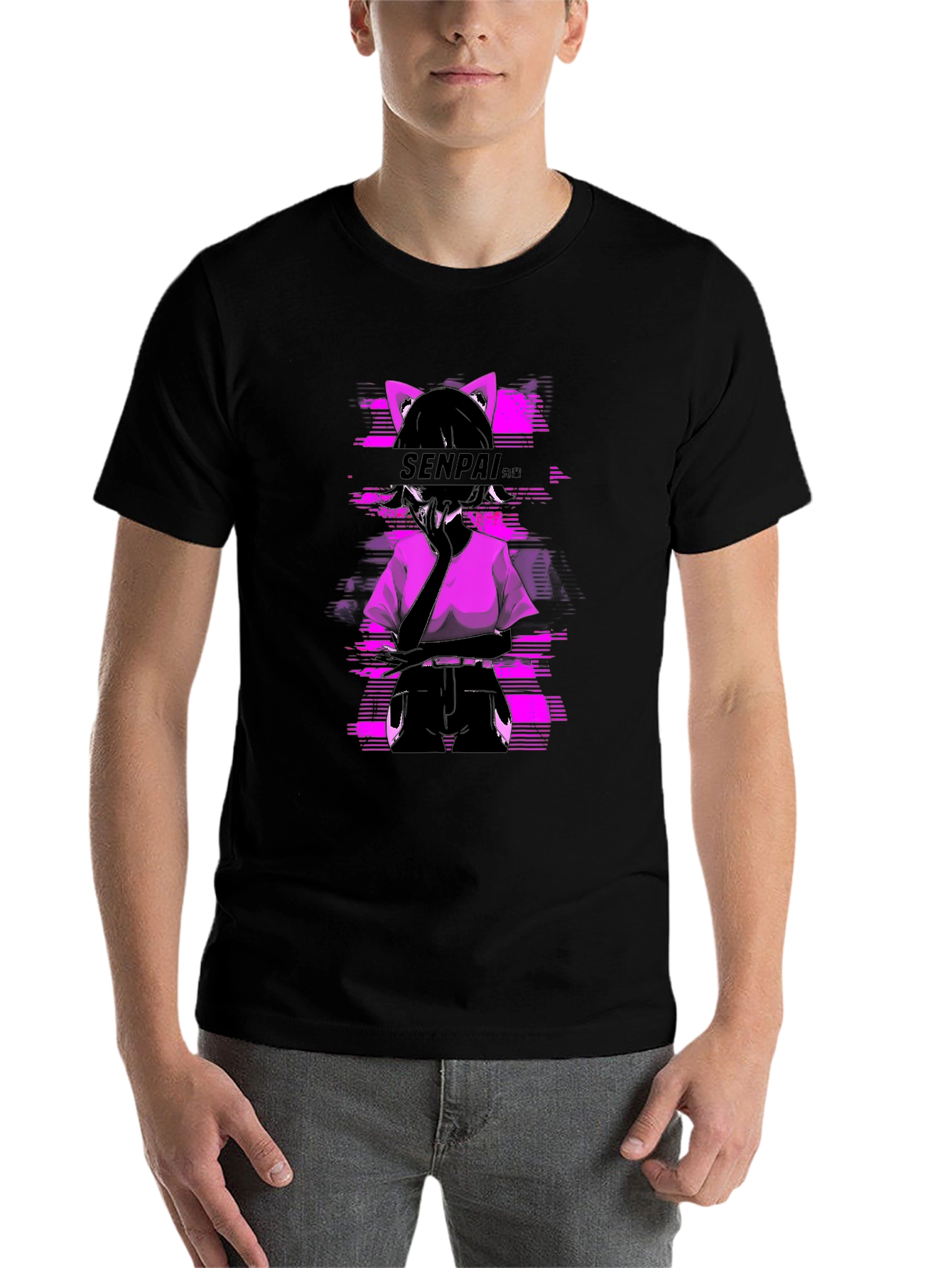 Black Senpai Anime Girl Graphic Tee - Black Cotton T-Shirt view 7