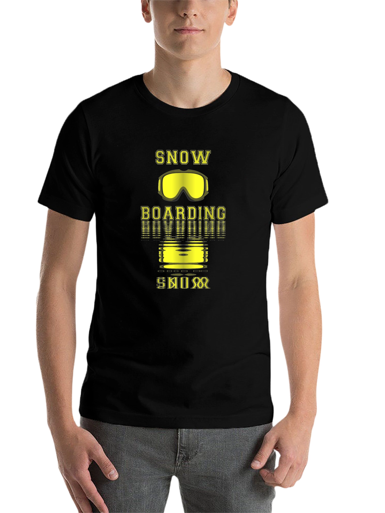 Black Snowboarding Graphic Tee - Black Cotton T-Shirt view 7
