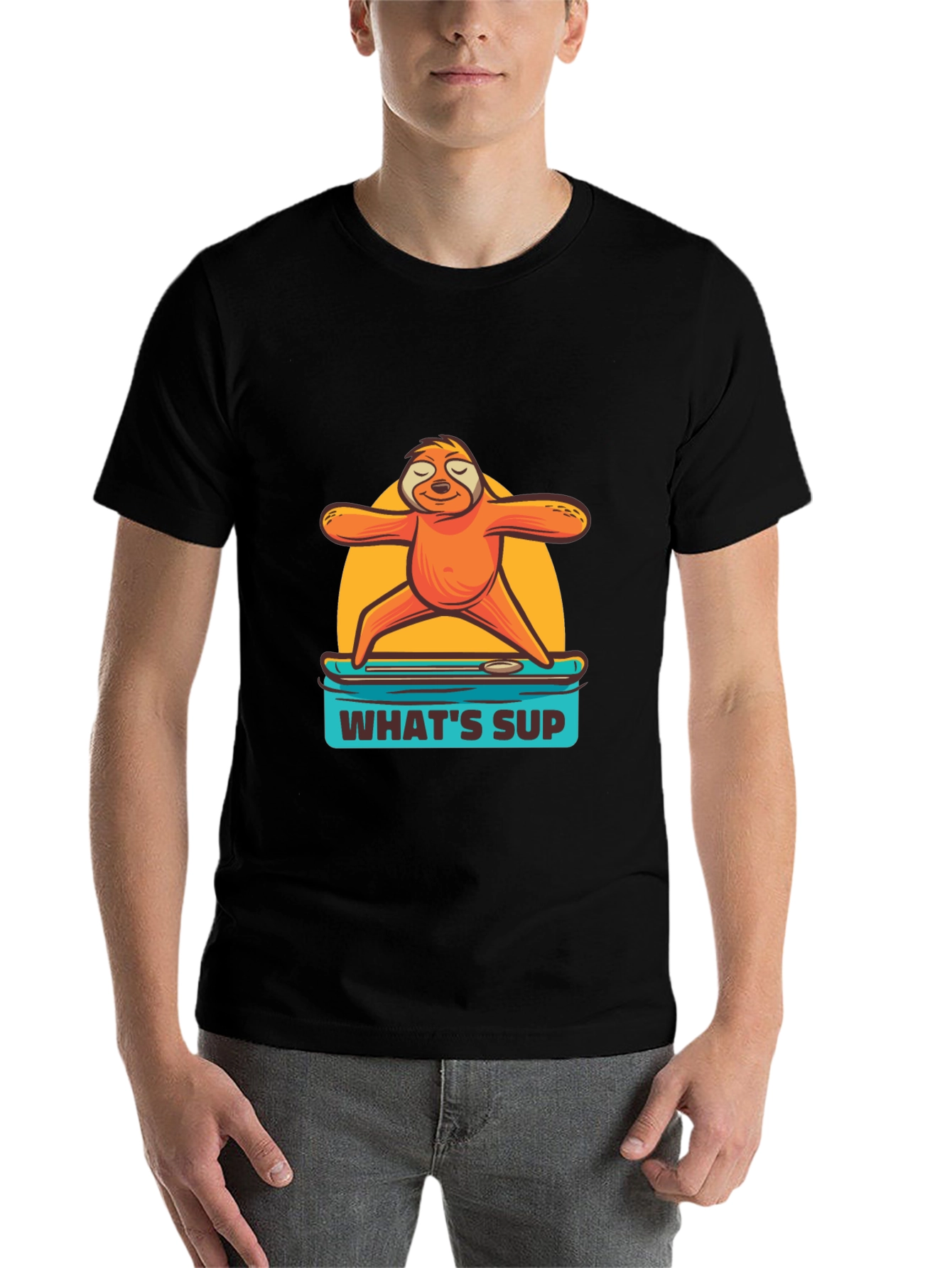 Black Sloth Yoga Paddleboard T-Shirt - What's Sup? view 7