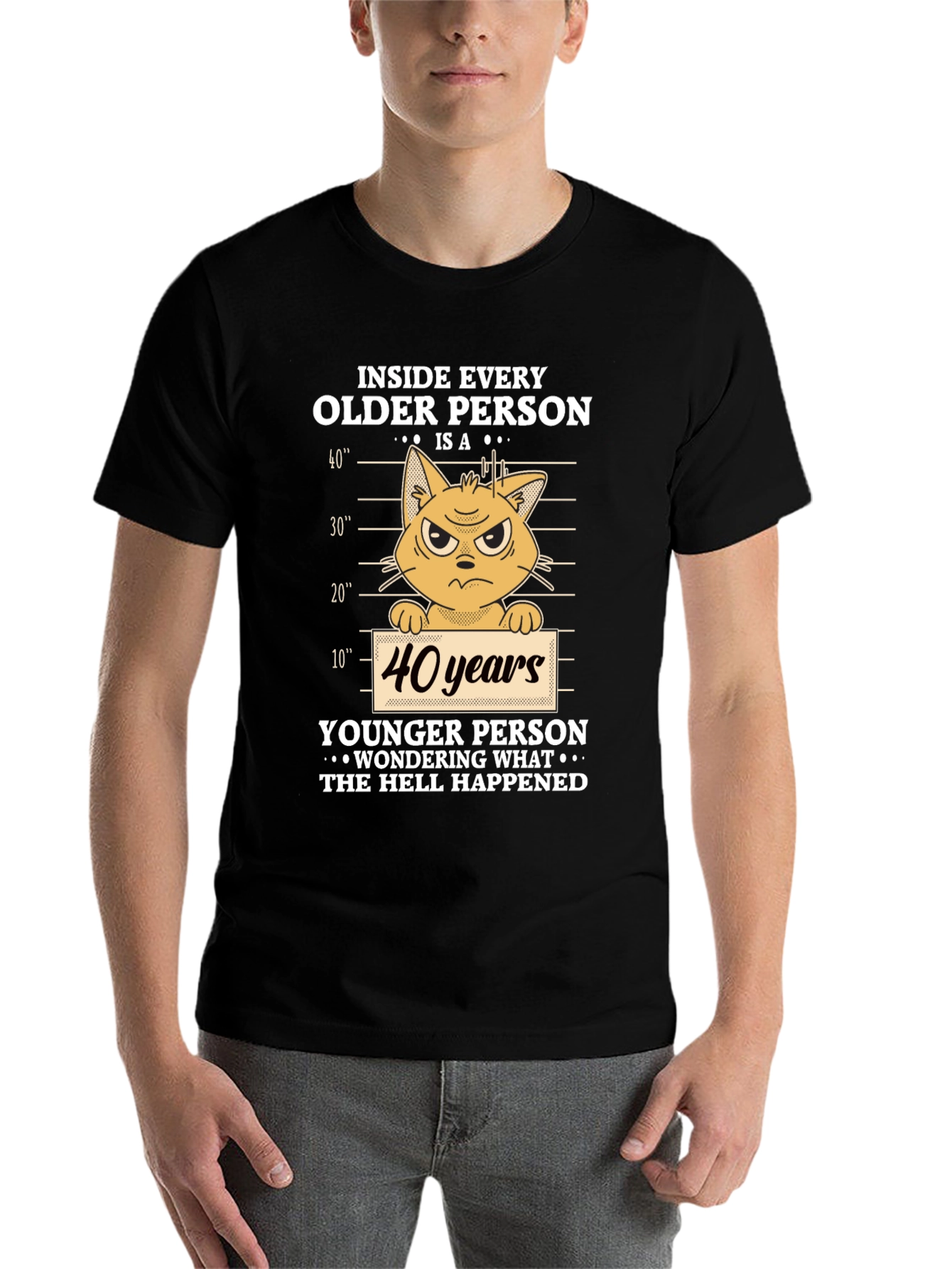 Black Funny 40th Birthday Cat T-Shirt view 7