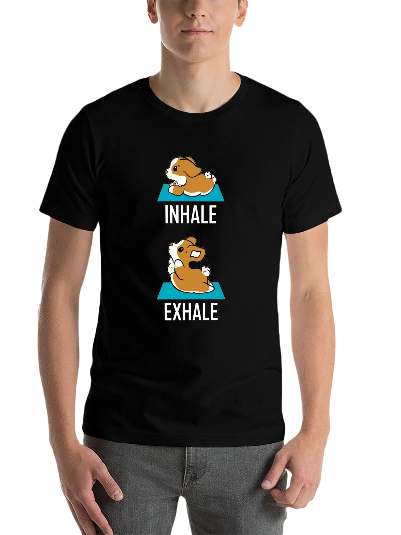 Black Inhale Exhale Yoga Dog Graphic Tee - Men's Black T-Shirt view 7