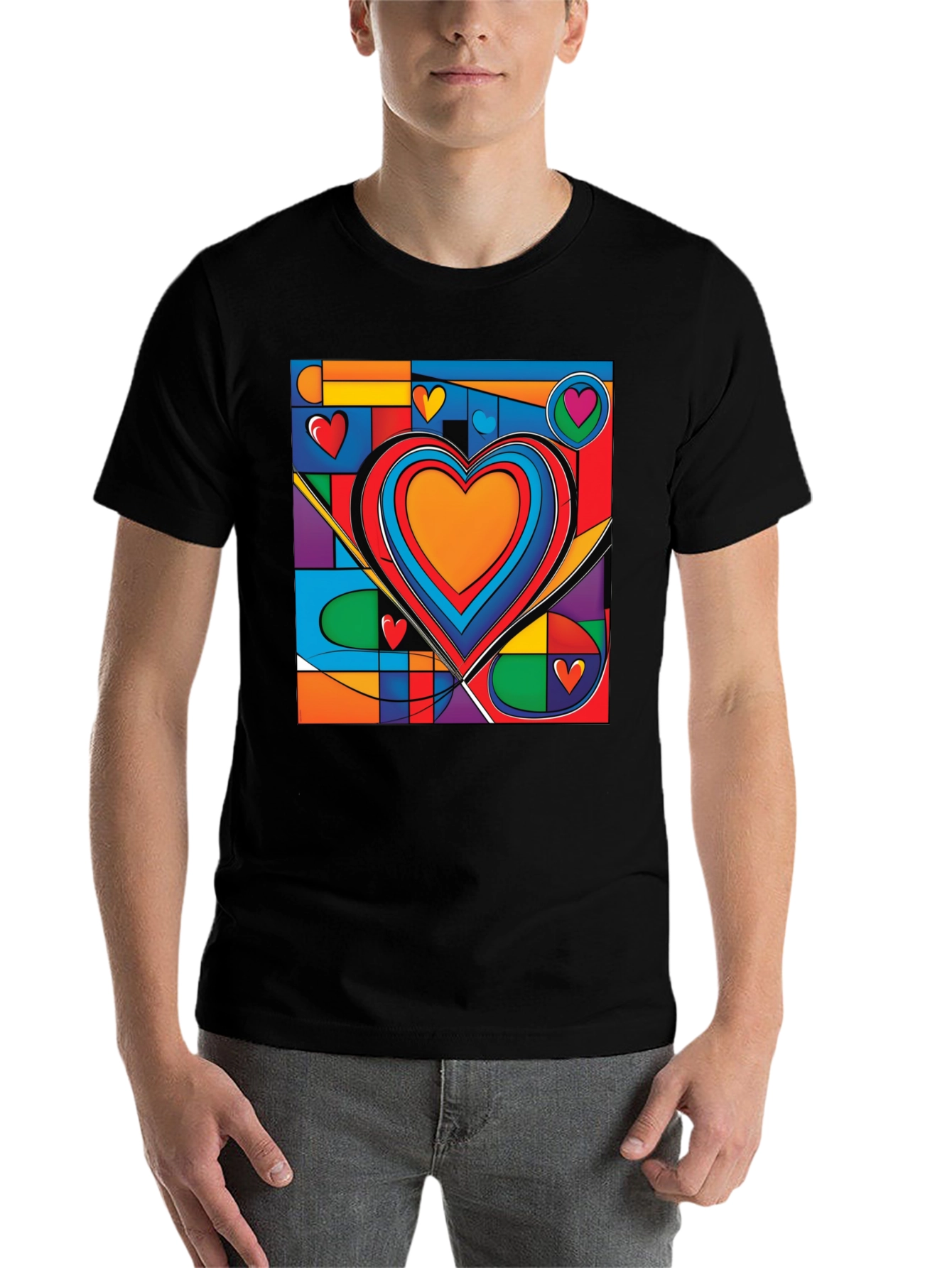 Black Abstract Heart Graphic Tee - Modern Art T-Shirt view 7