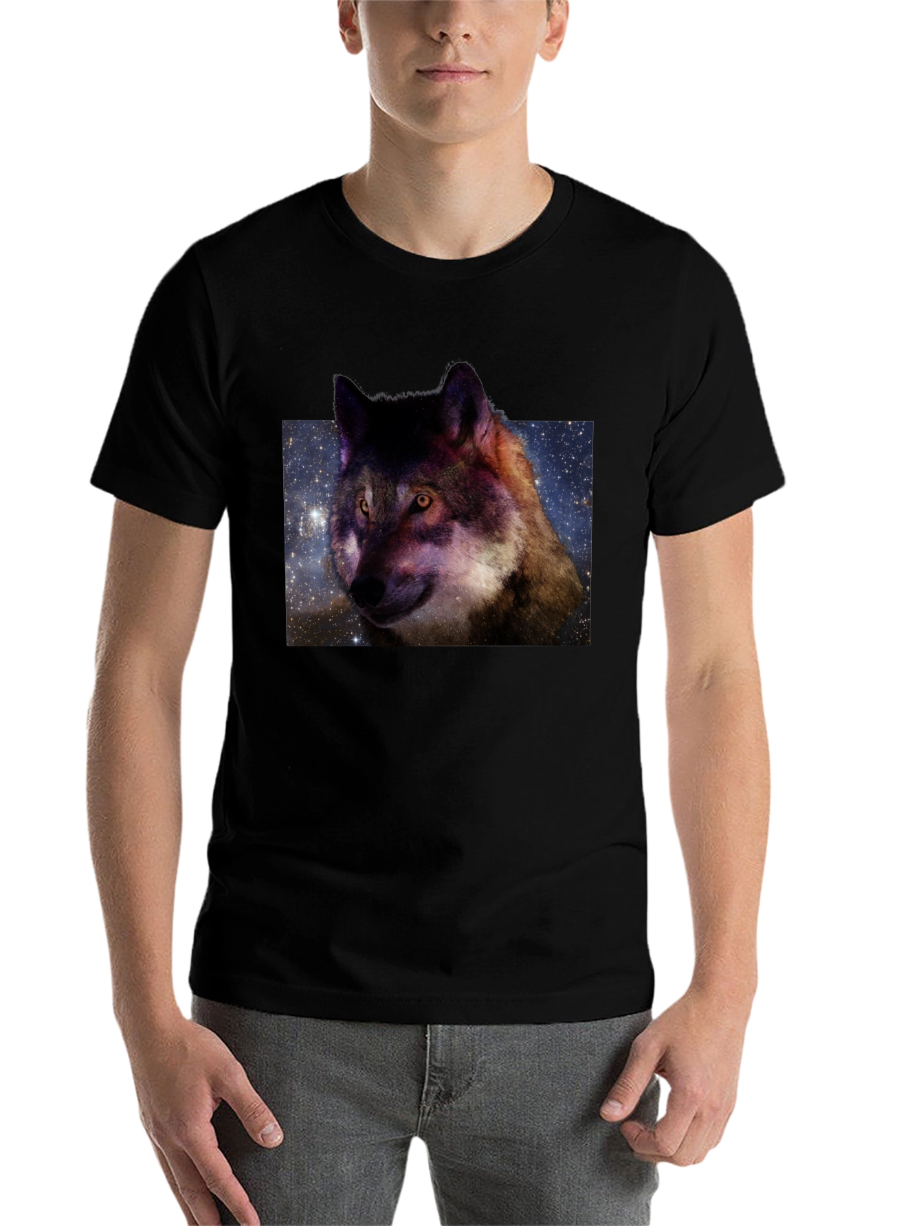 Black Galaxy Wolf Graphic Tee view 7