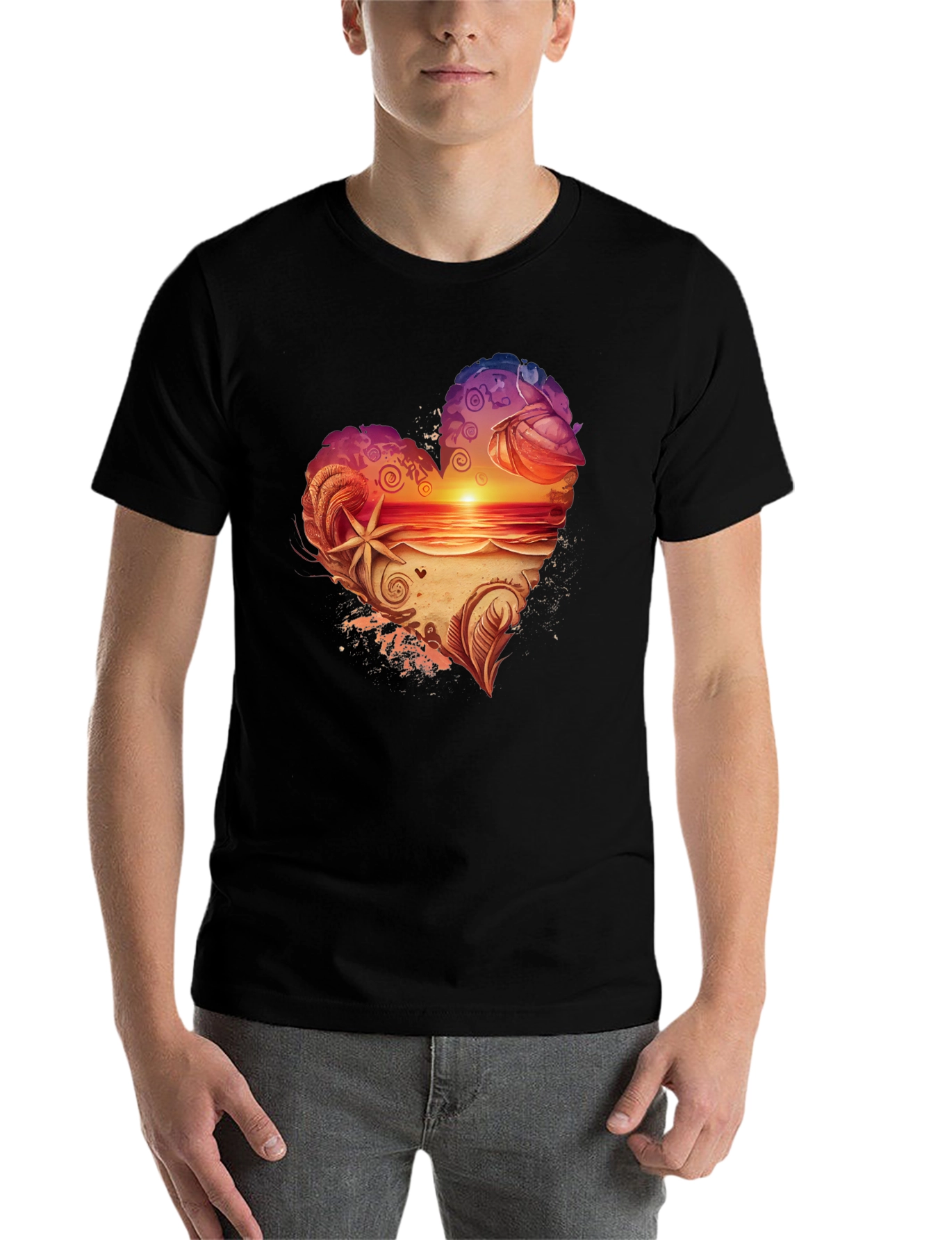 Black Heart Sunset Beach Graphic Tee - Black view 7