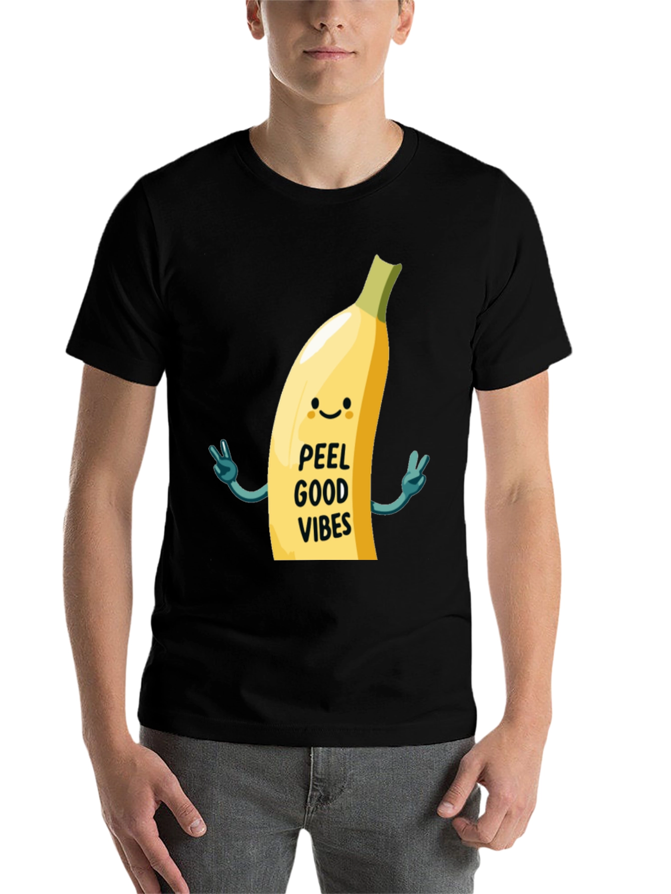 Black Peel Good Vibes T-Shirt - Funny Banana Graphic Tee view 7