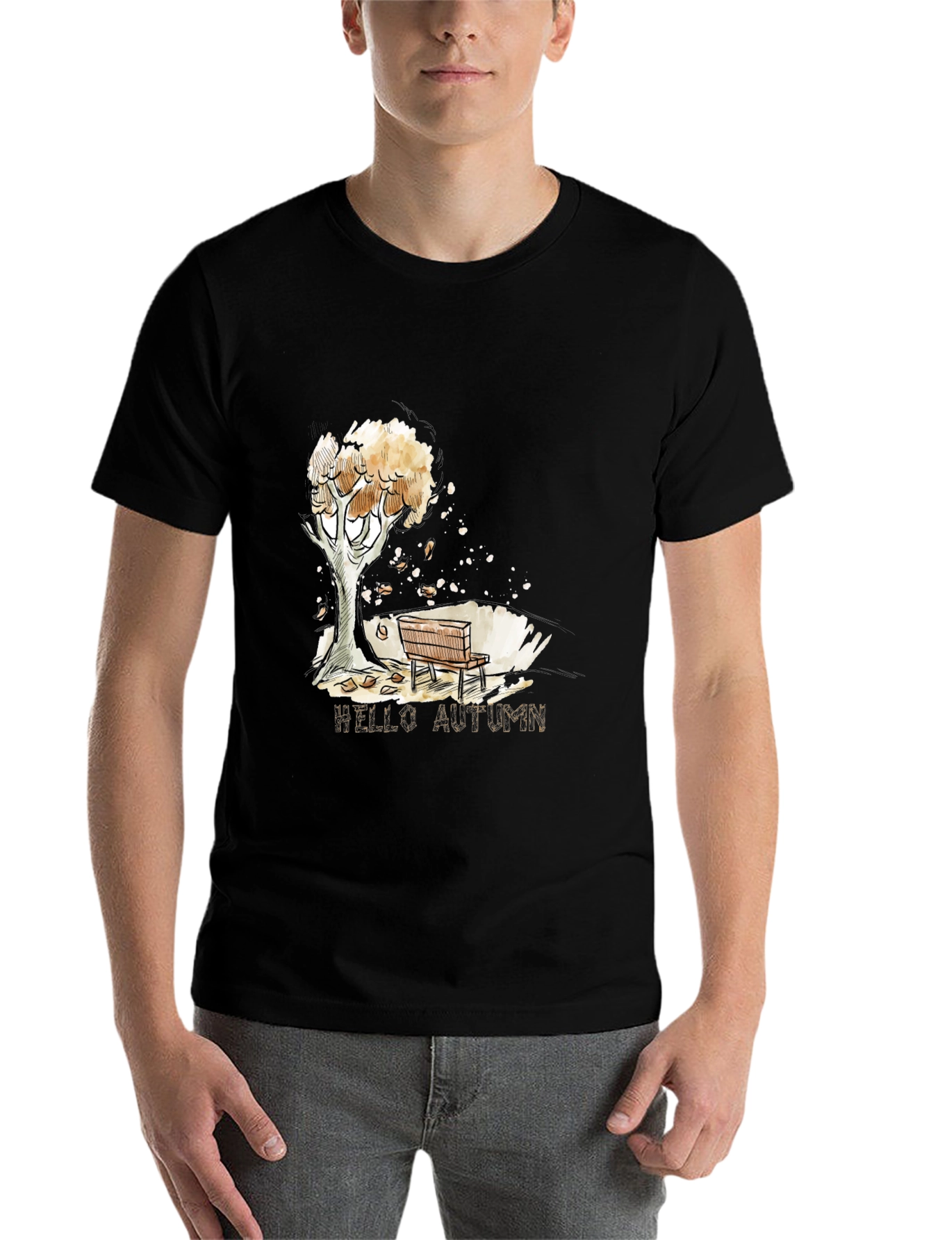 Black Autumn Scene Black Graphic T-Shirt view 7