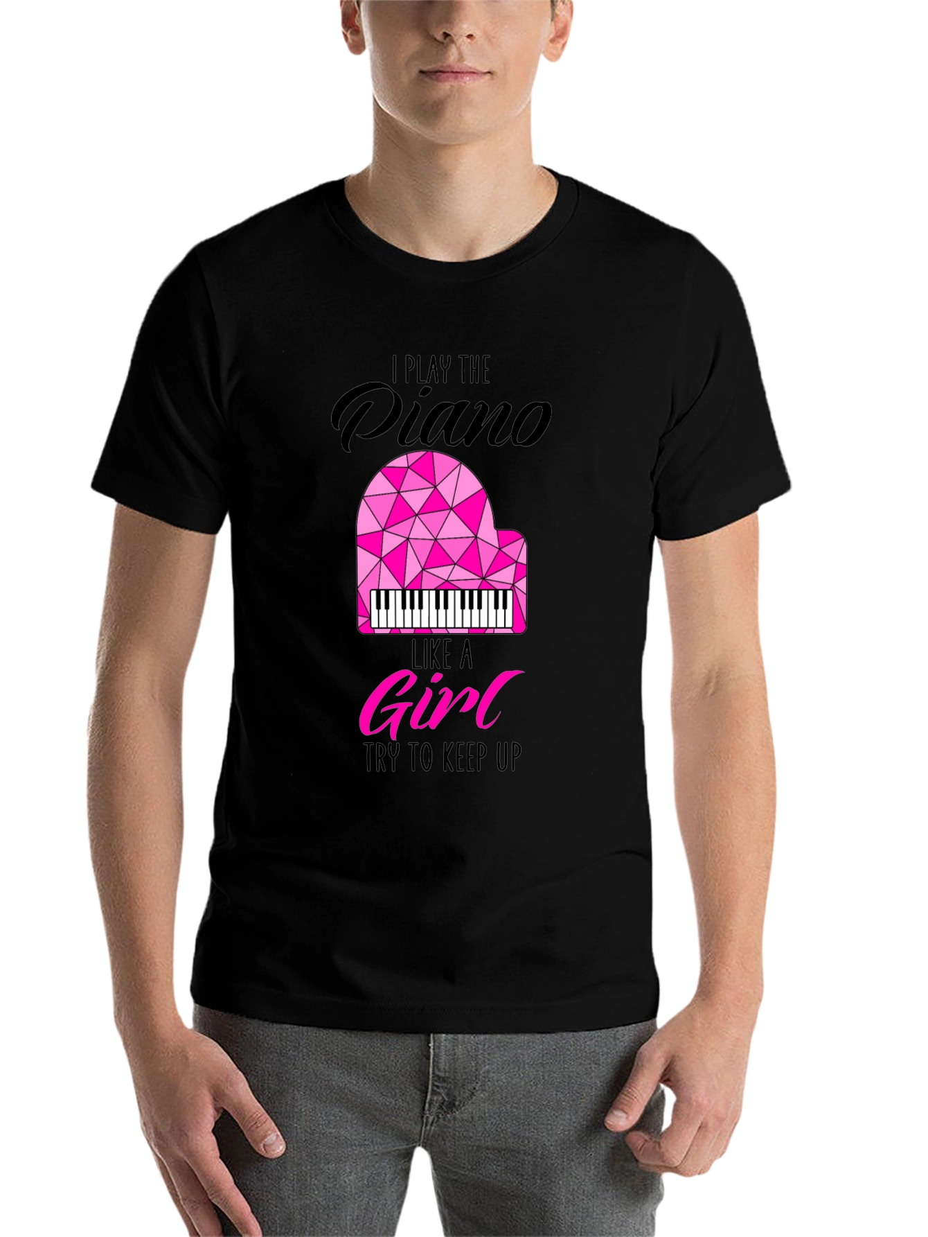 Black I Play Piano Like A Girl Graphic Tee view 7