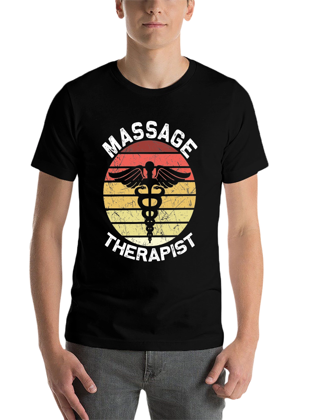 Black Massage Therapist T-Shirt Retro Style Black Tee view 7