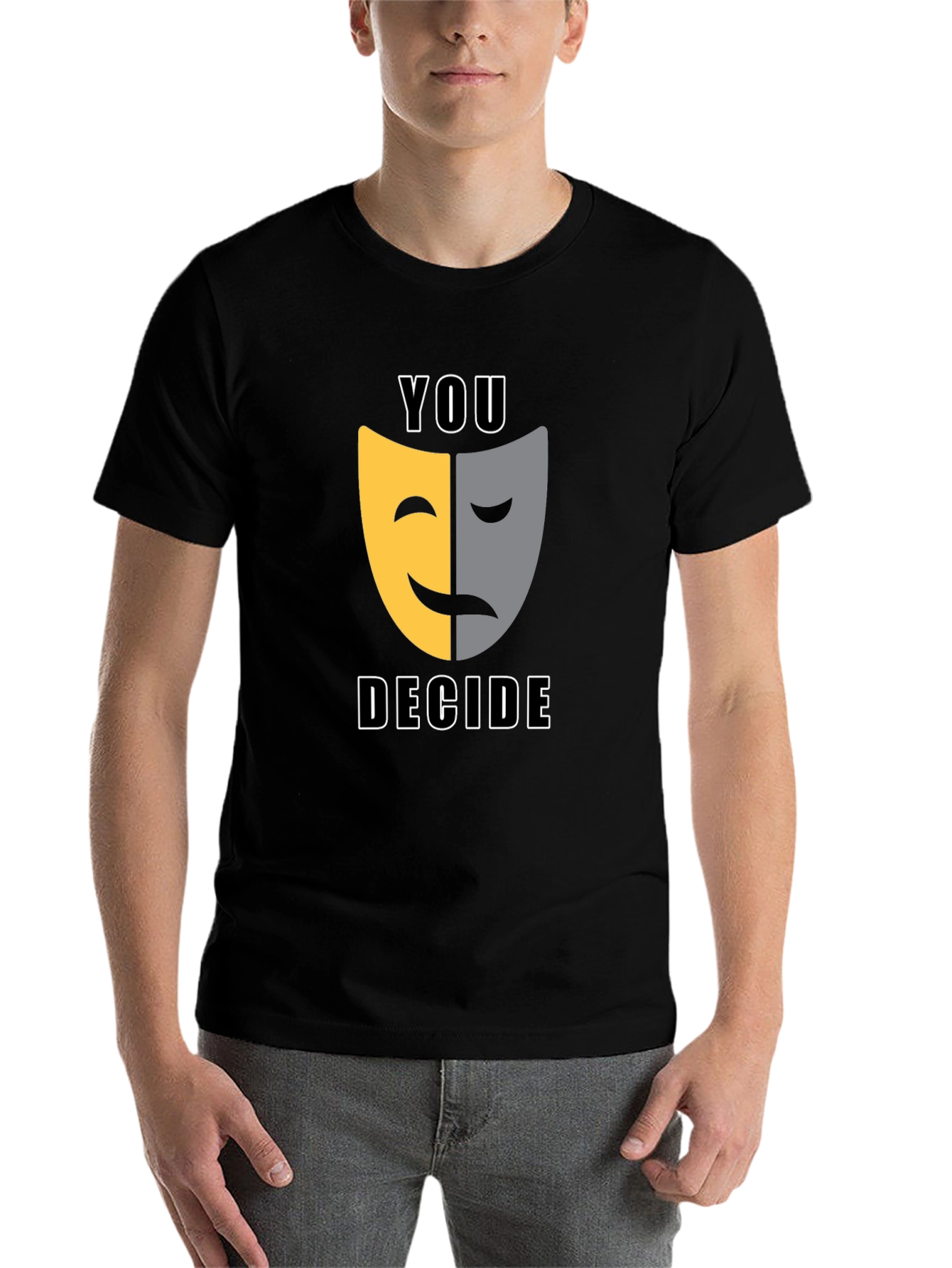 Black You Decide T-Shirt: Comedy Tragedy Mask Graphic Tee view 7