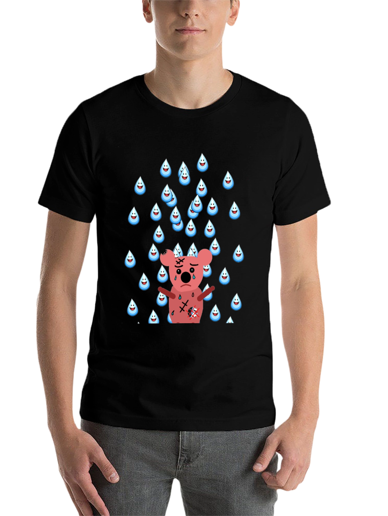 Black Sad Koala T-Shirt - Rainy Day Graphic Tee view 7