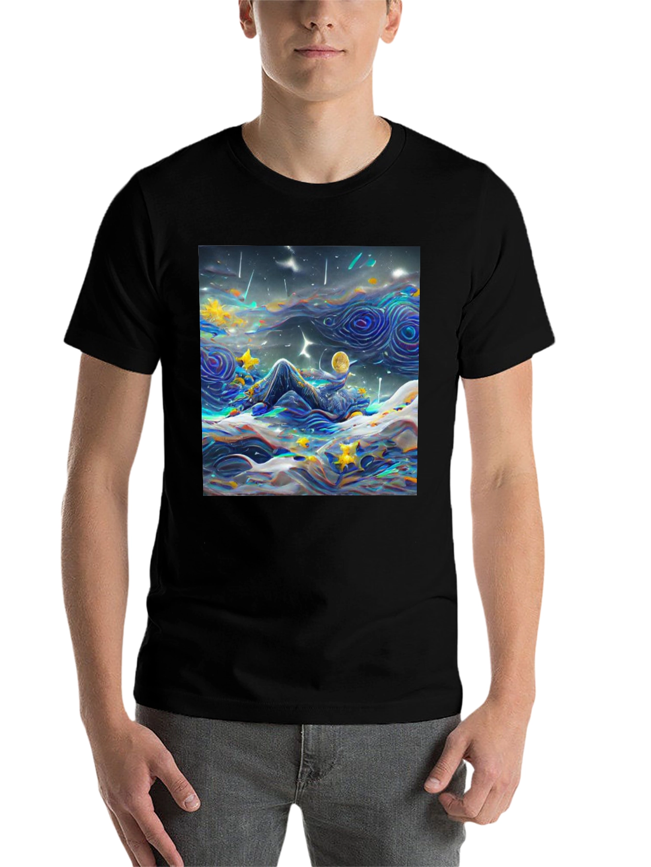 Black Starry Night Dreamscape T-Shirt view 7