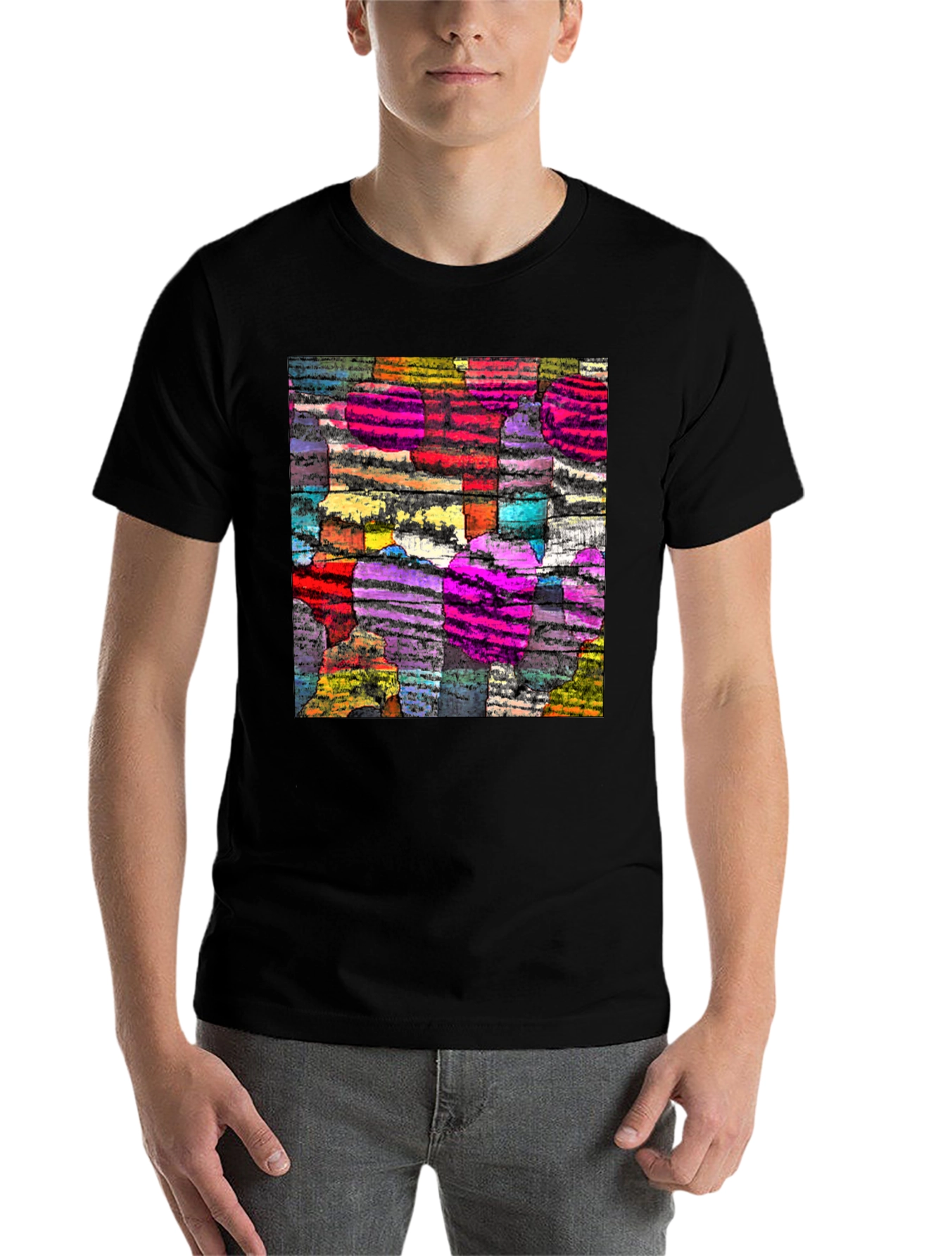 Black Abstract Art Graphic Tee - Black Cotton Comfort view 7