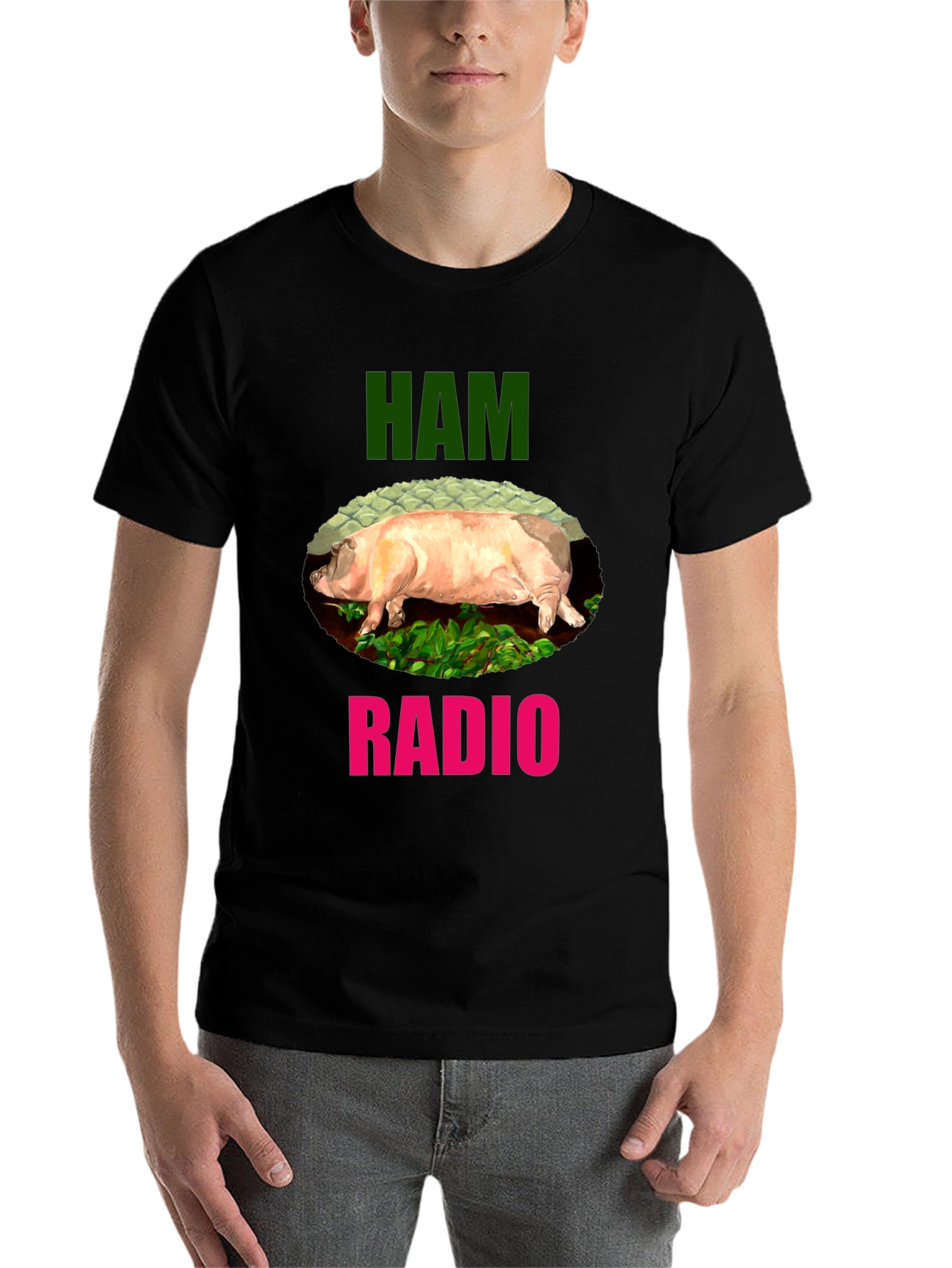 Black Ham Radio Funny Pig T-Shirt view 7