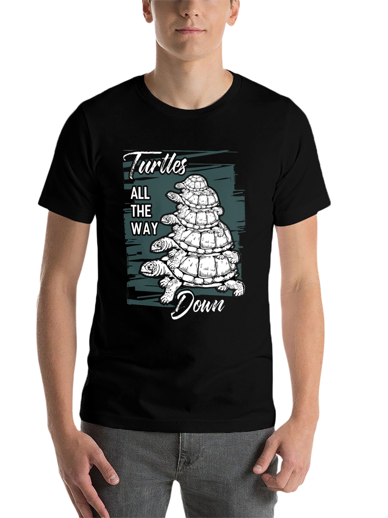 Black Turtles All The Way Down Graphic T-Shirt view 7