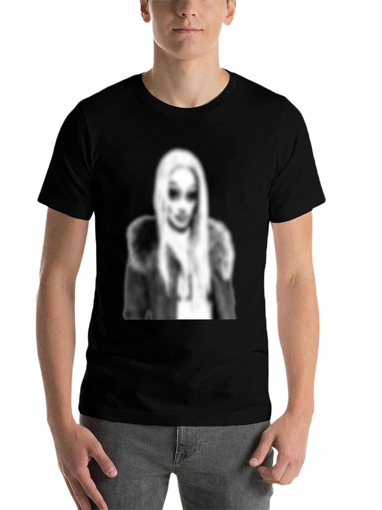 Black Black Graphic Tee - Woman with Fur Coat Print view 7