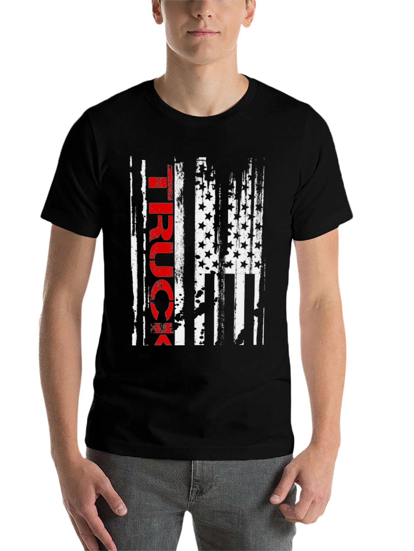 Black Truck American Flag Graphic Tee - Patriotic Style view 7