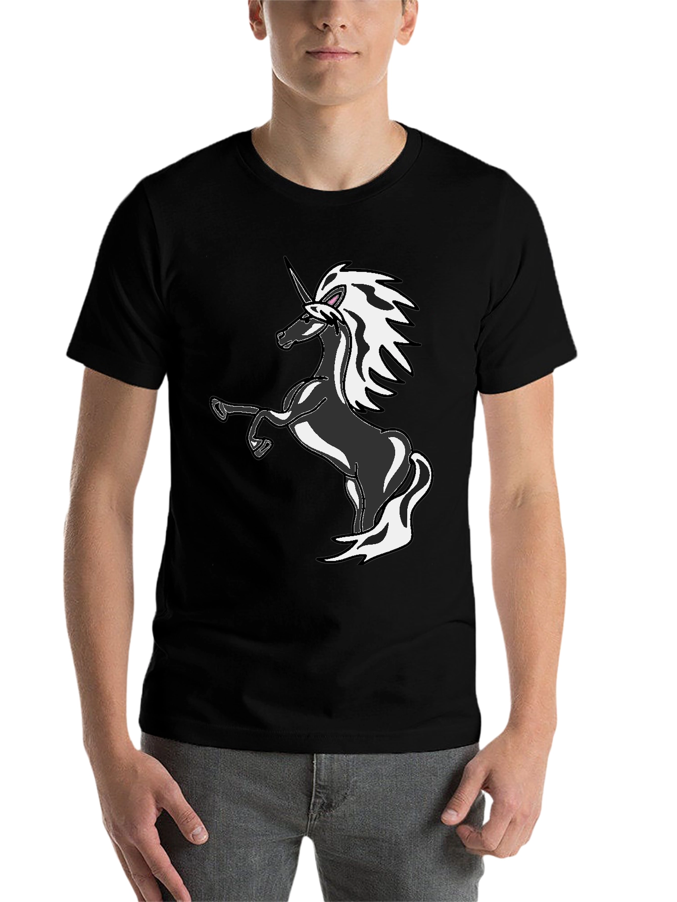 Black Unicorn Graphic Tee - Black Cotton Blend T-Shirt view 7