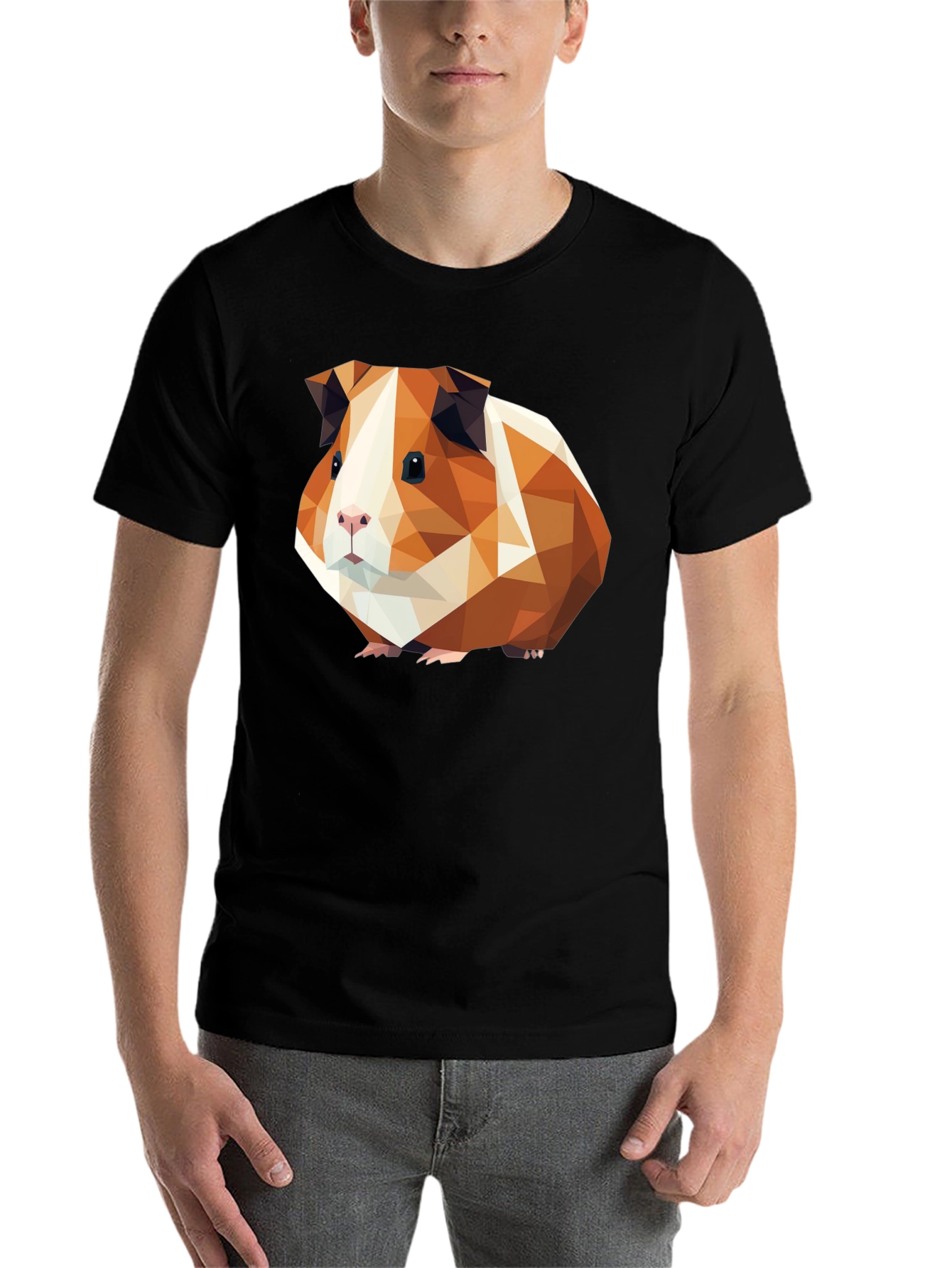 Black Geometric Guinea Pig Graphic Tee - Black Cotton T-Shirt view 7