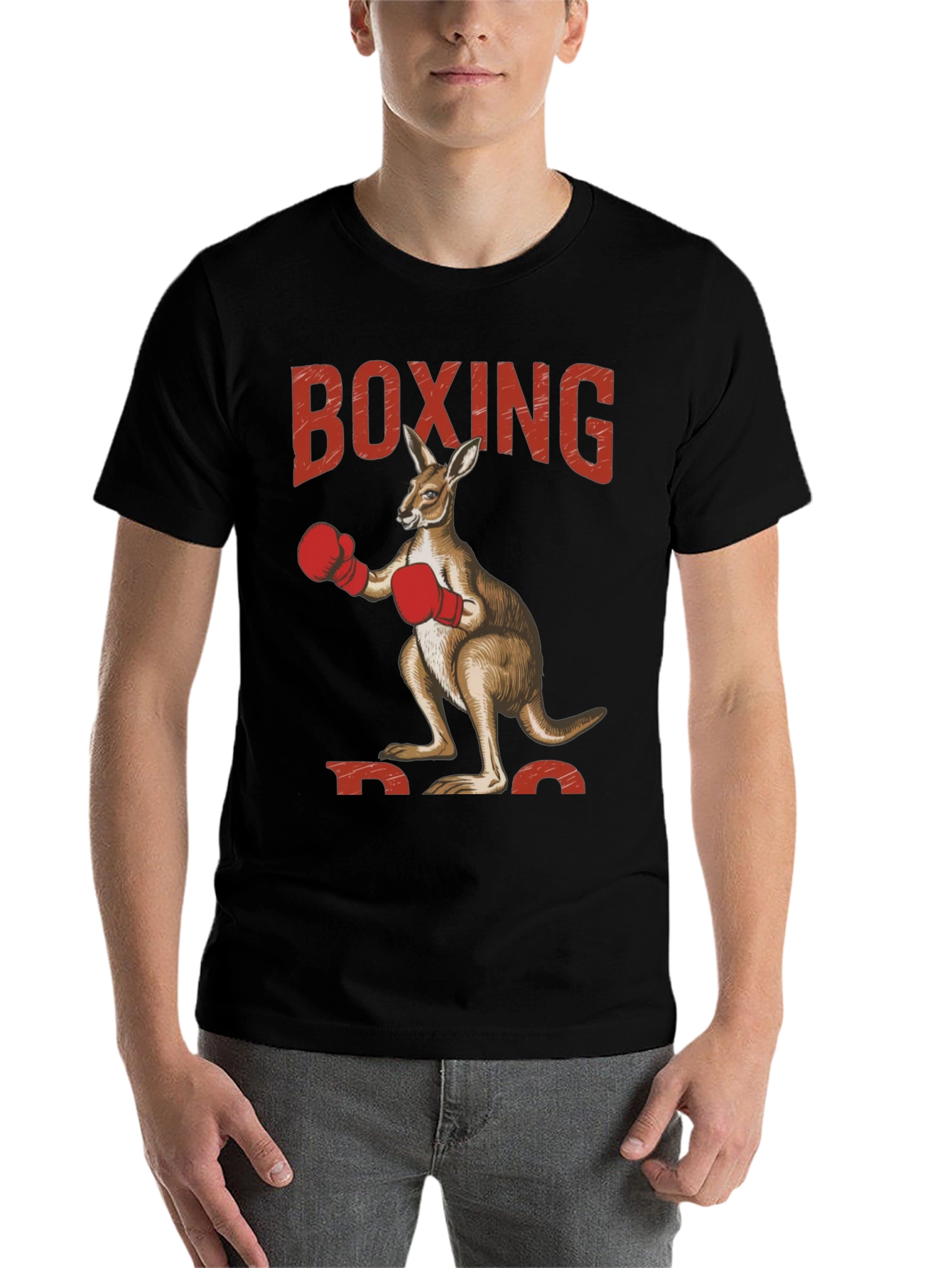 Black Boxing Kangaroo Graphic Tee - Black Cotton view 7