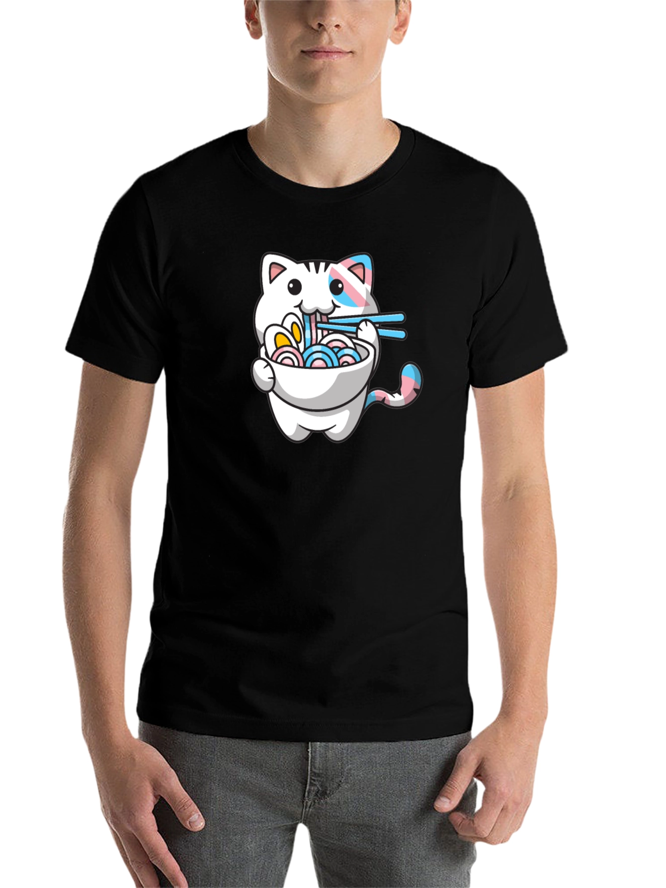 Black Cute Cat Ramen T-Shirt - Trans Pride view 7