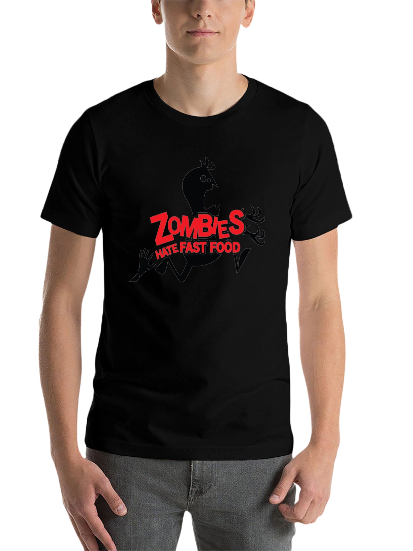 Black Zombies Hate Fast Food Graphic Black T-Shirt view 7