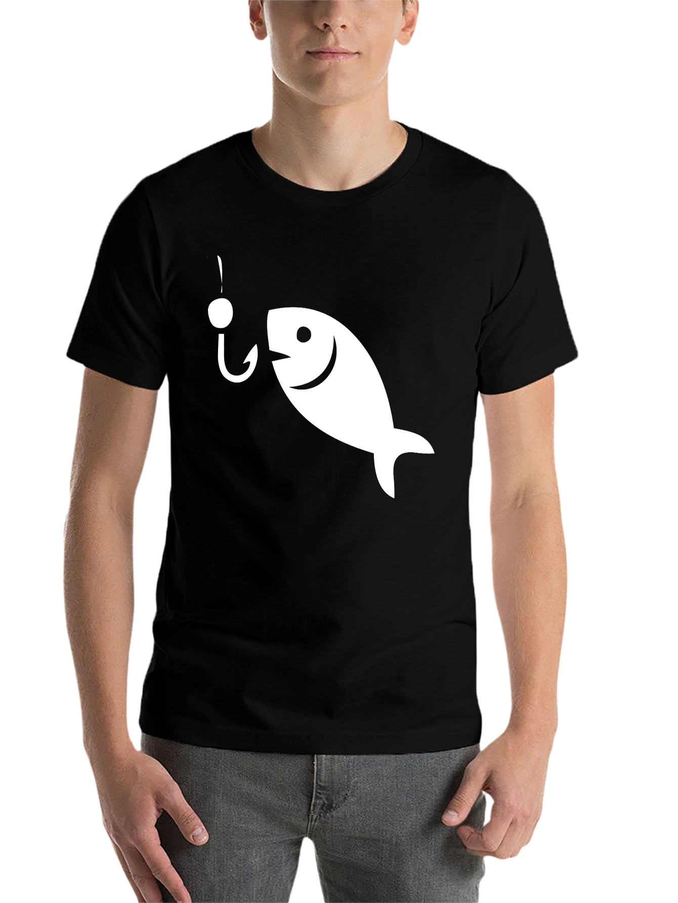Black Funny Fish Hook Graphic T-Shirt - Black view 7