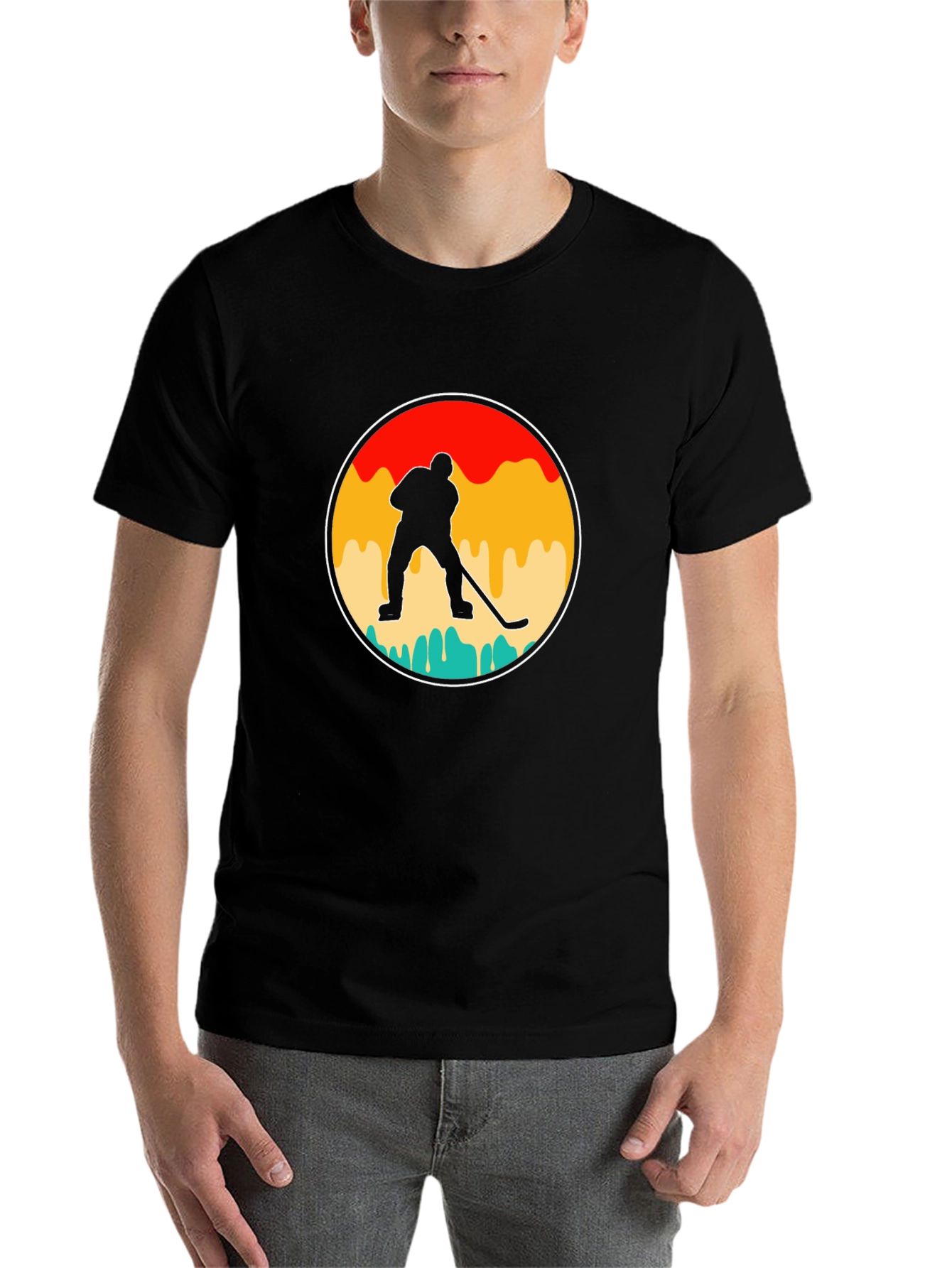 Black Retro Hockey Player Graphic T-Shirt view 7