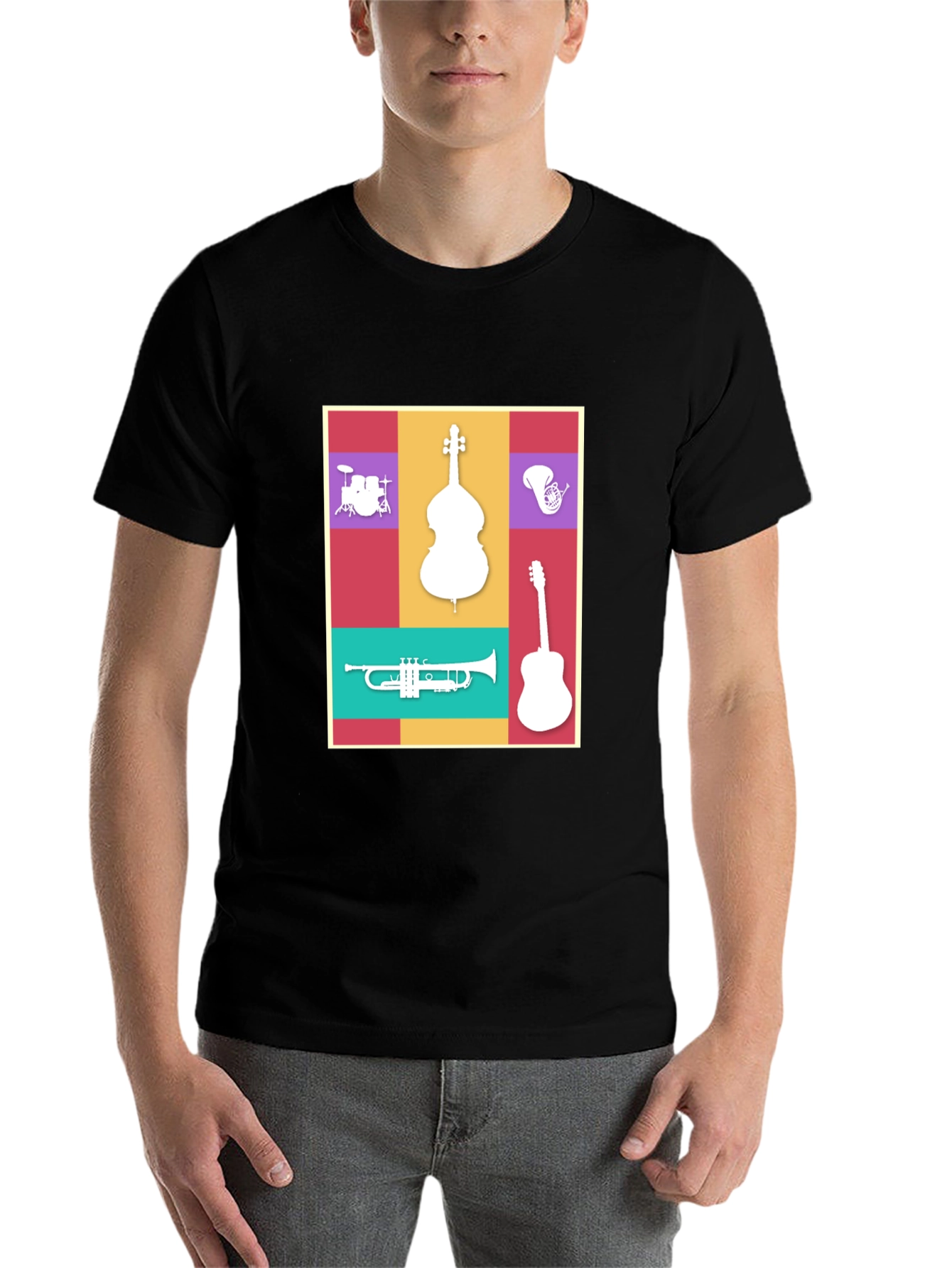Black Musical Instrument Collage T-Shirt view 7